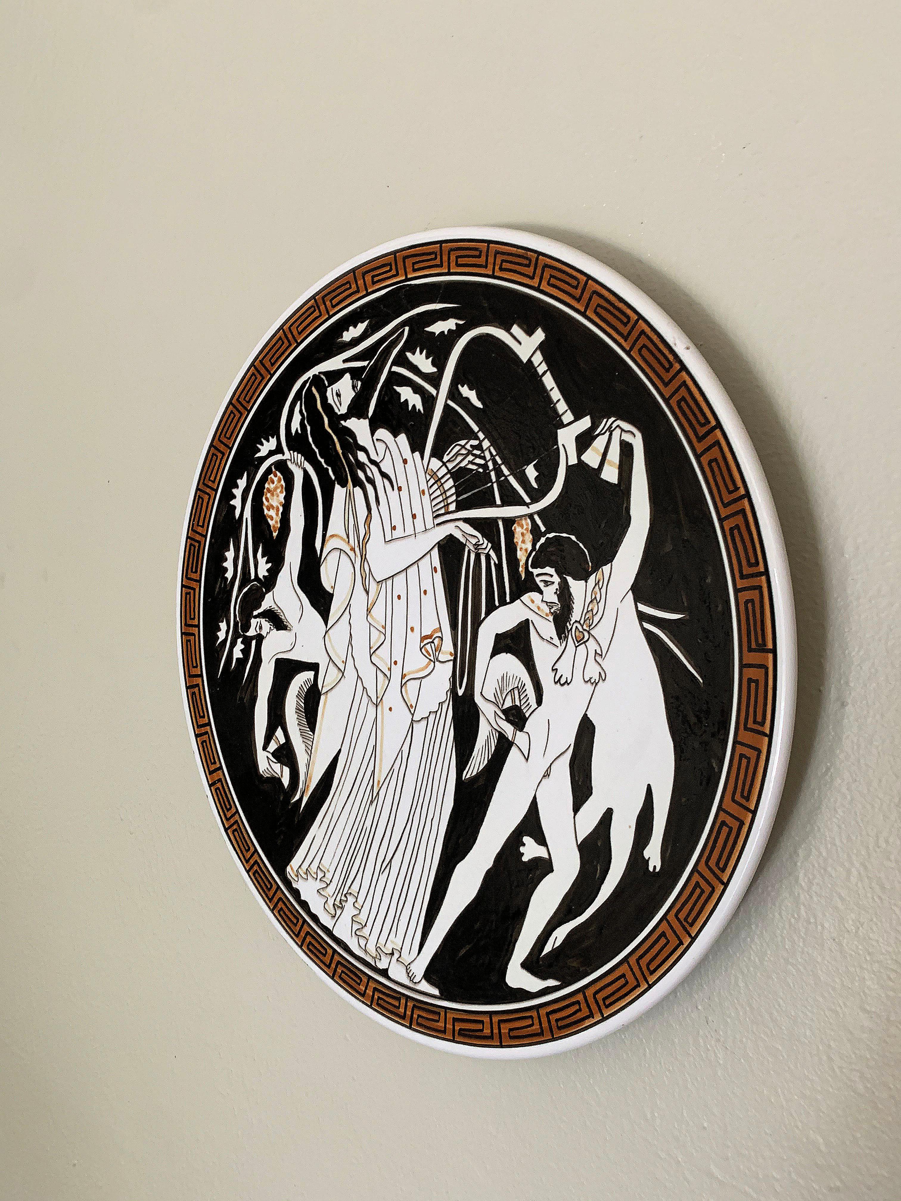 Hand Painted Ceramic Greek Plate In Good Condition For Sale In San Diego, CA