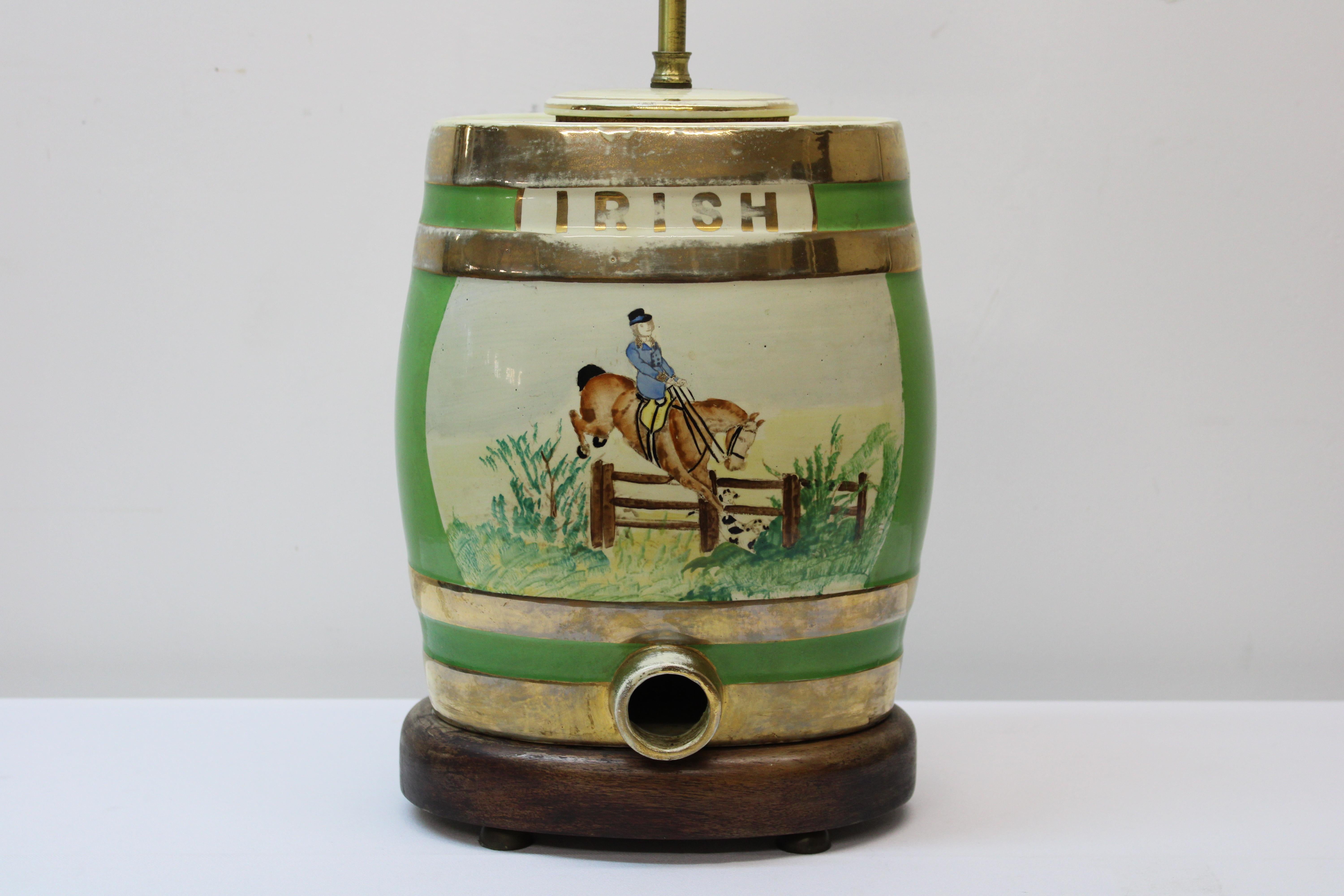 C. 19th century

Hand Painted Ceramic Irish whiskey jug converted to table lamp.