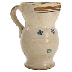 Hand-Painted Ceramic Jug, Southern Italian Folk Art, Distressed Finish