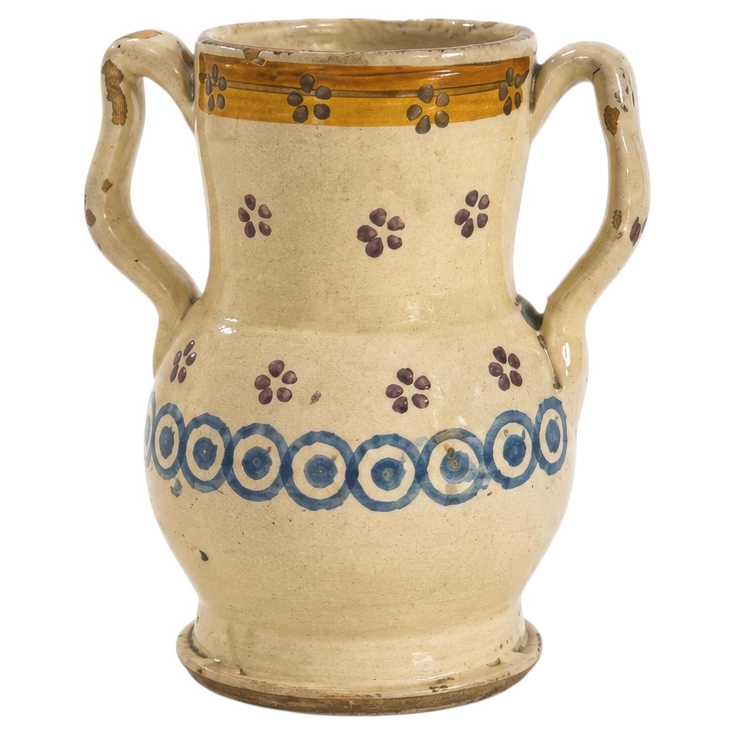 Hand-Painted Ceramic Jug with Floral Motifs, Southern Italy, 1880s
