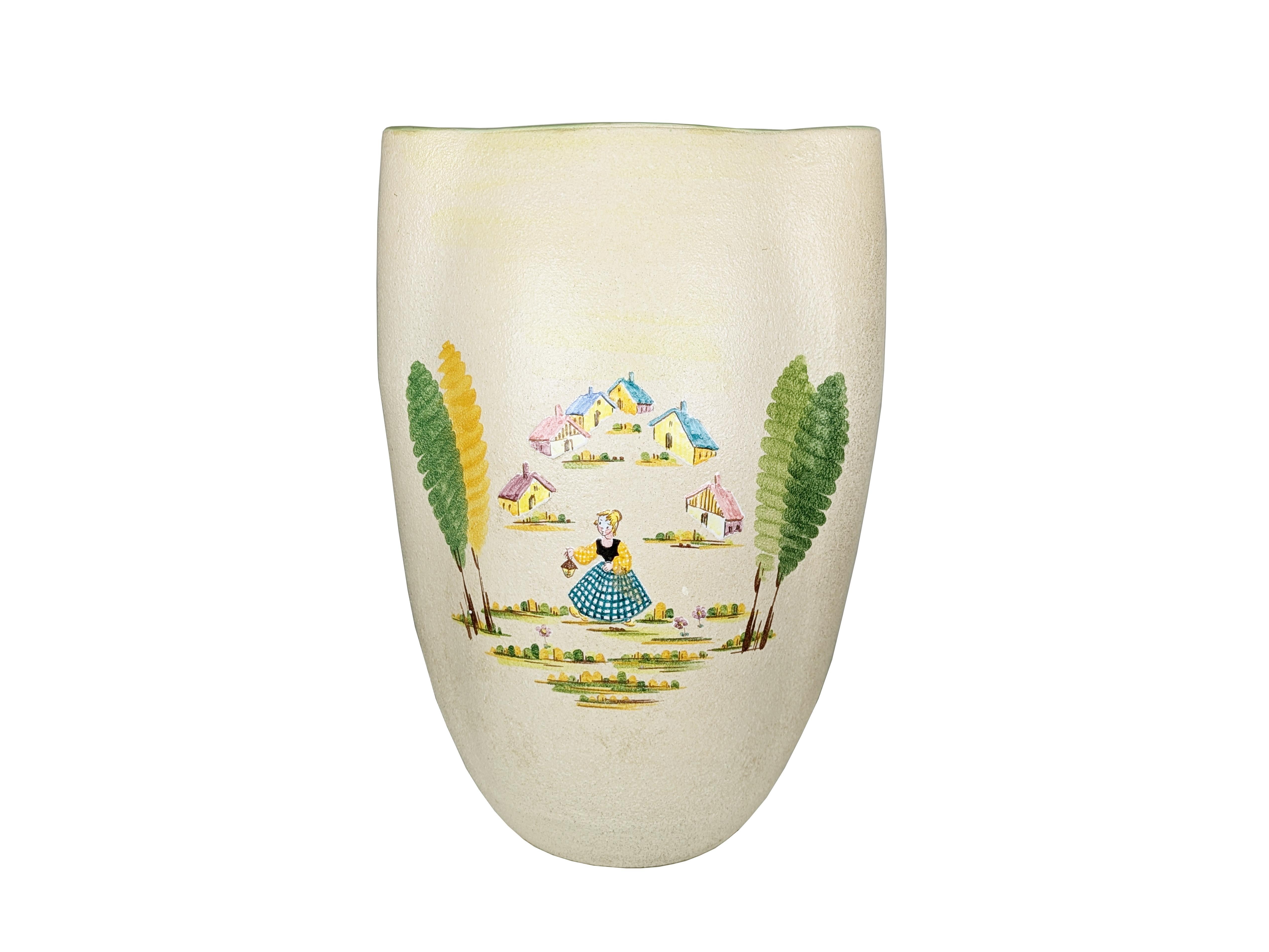 Hand painted ceramic Mid Century vase by CE AS Albisola For Sale 3