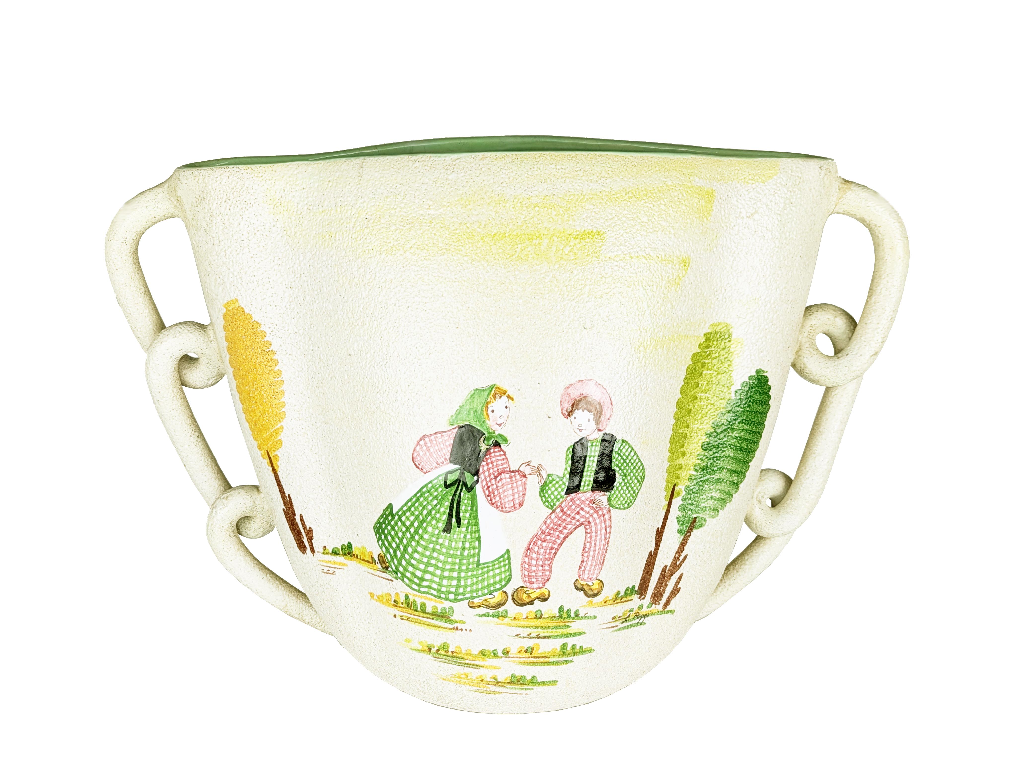 Hand painted ceramic Mid Century vase by CE AS Albisola For Sale 4