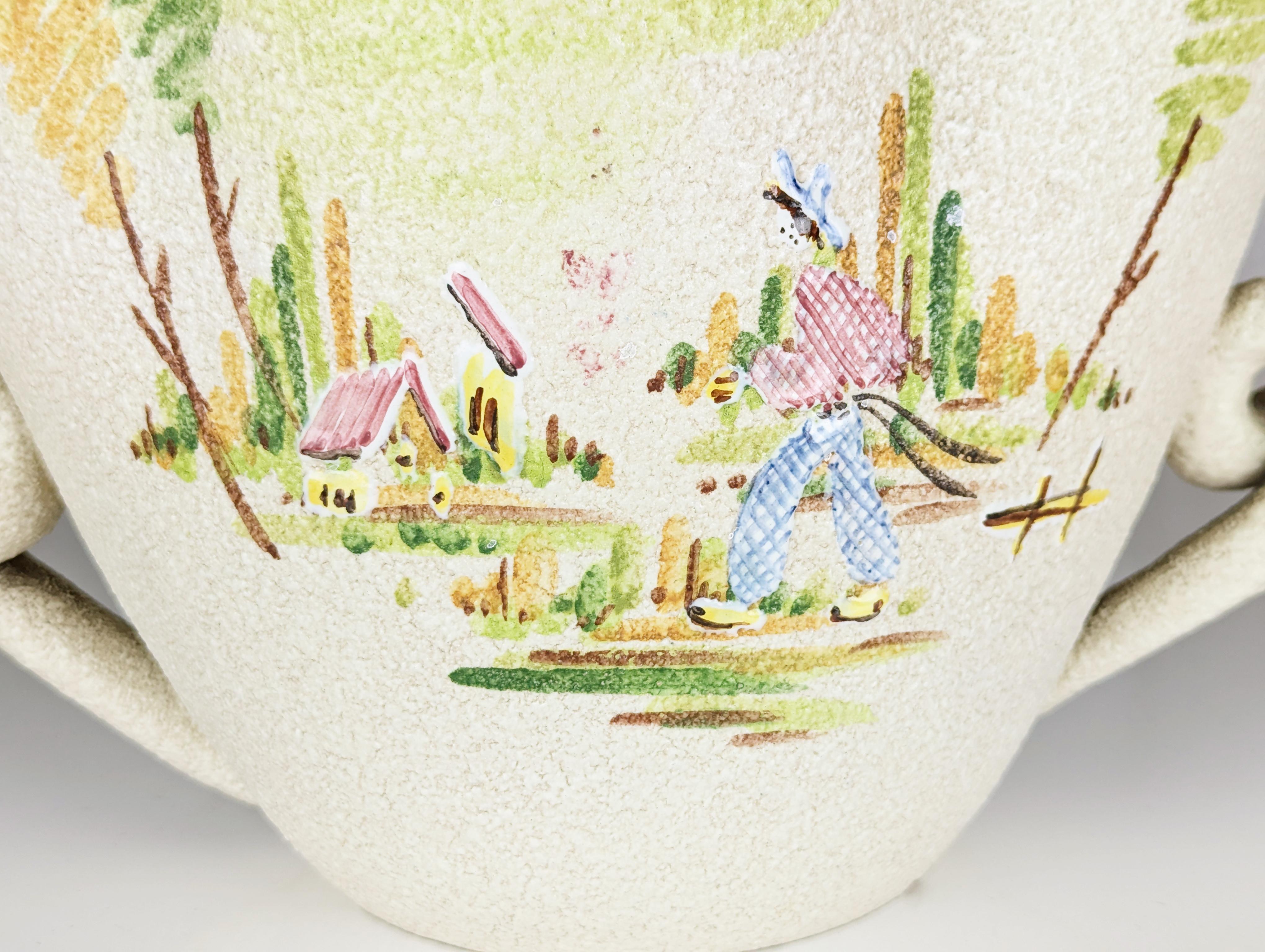 Hand-Painted Hand painted ceramic Mid Century vase by CE AS Albisola For Sale