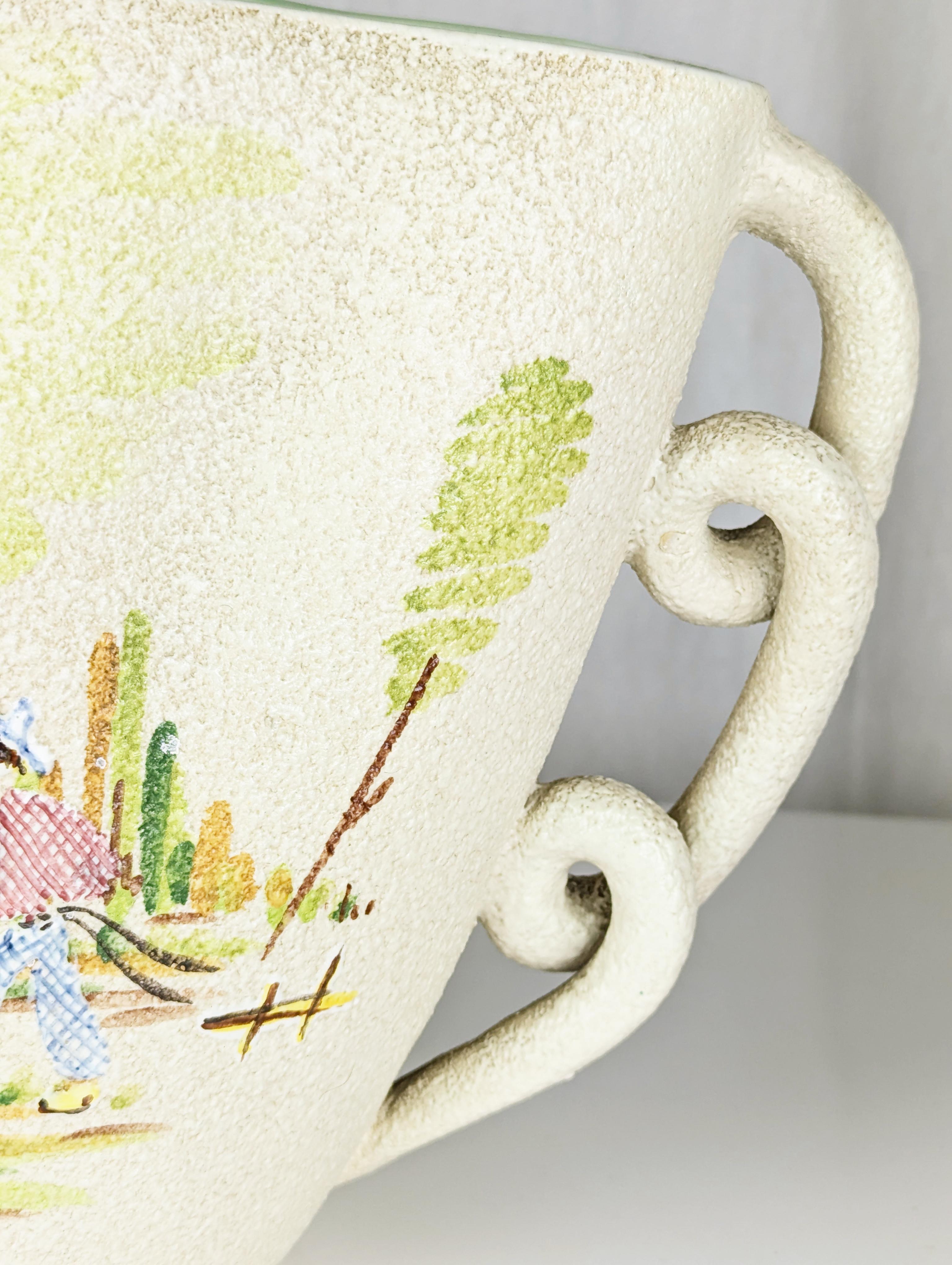 Mid-20th Century Hand painted ceramic Mid Century vase by CE AS Albisola For Sale