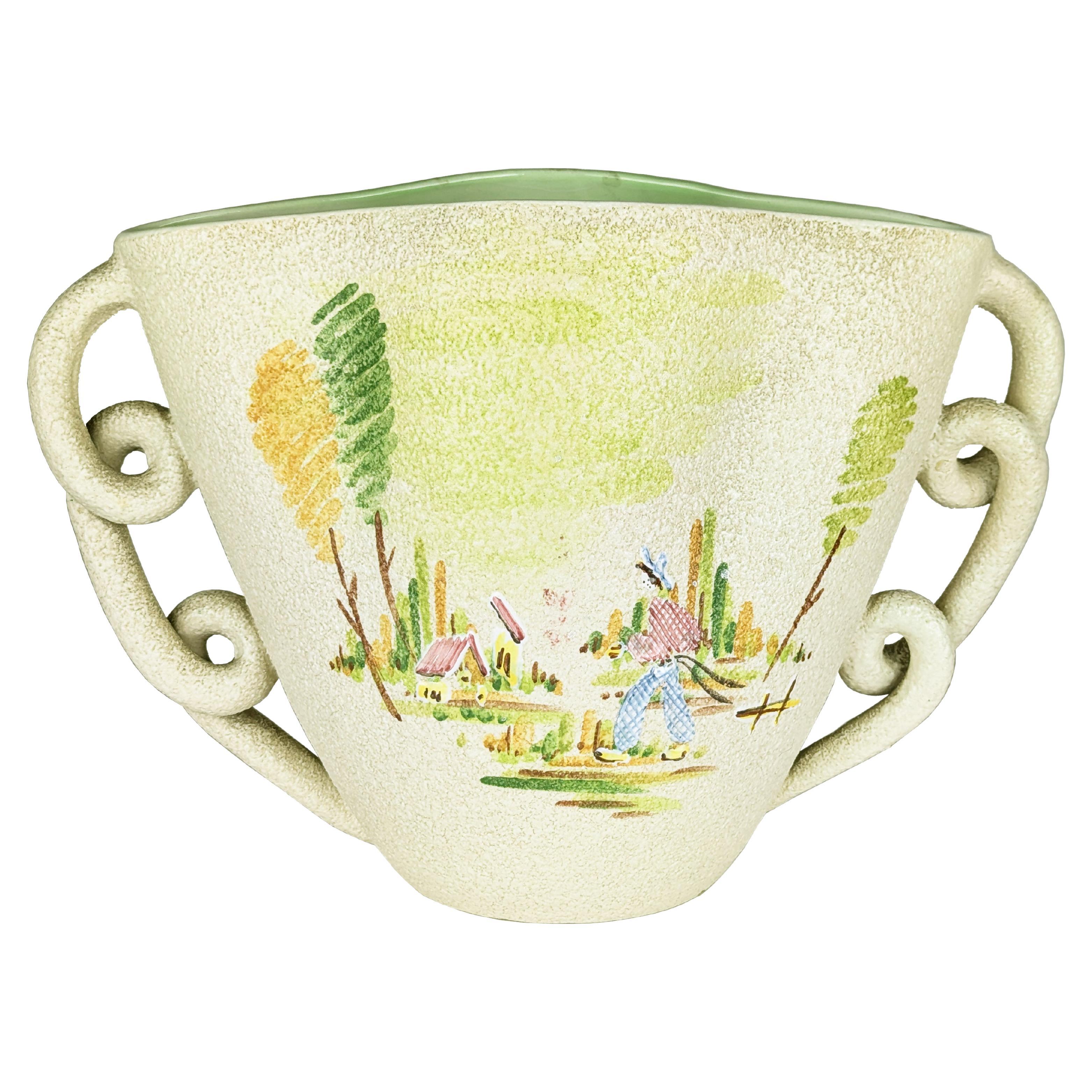 Hand painted ceramic Mid Century vase by CE AS Albisola For Sale