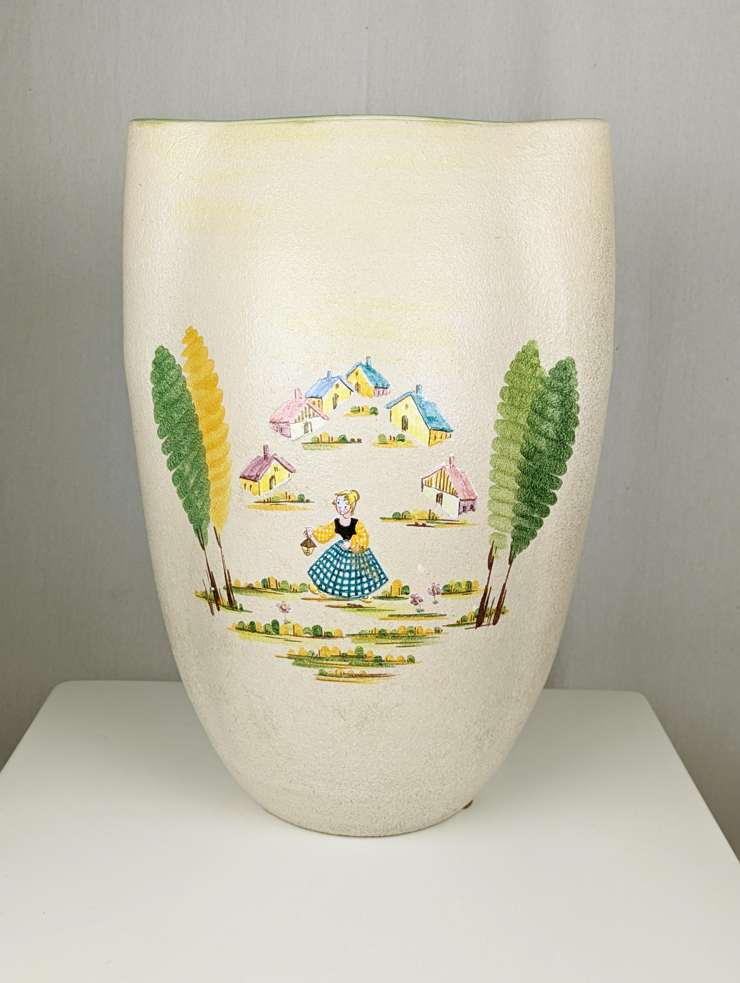 Mid-Century Modern Vase/support à parapluie en céramique du milieu du siècle peint à la main par CE AS Albisola en vente