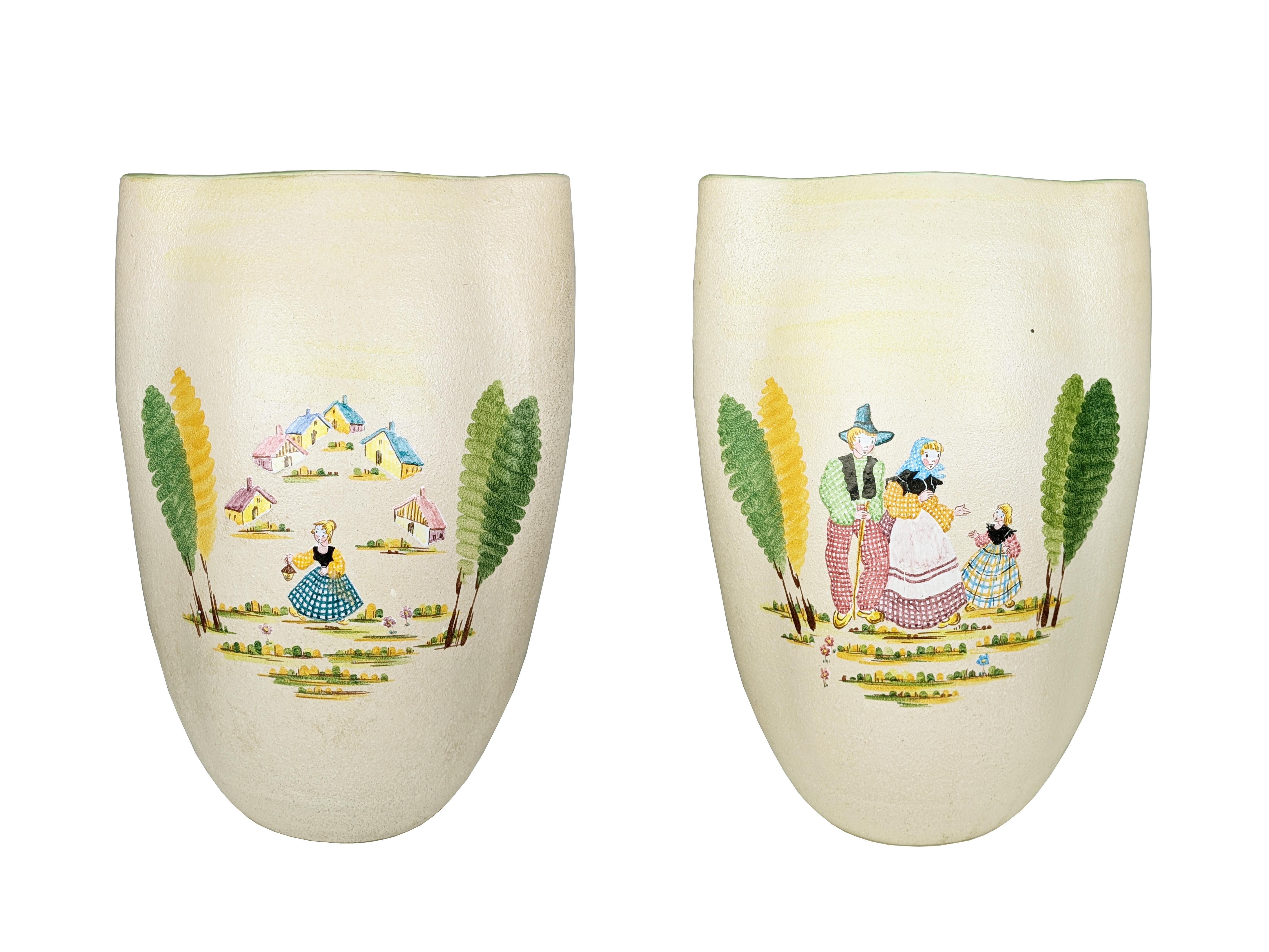 Milieu du XXe siècle Vase/support à parapluie en céramique du milieu du siècle peint à la main par CE AS Albisola en vente