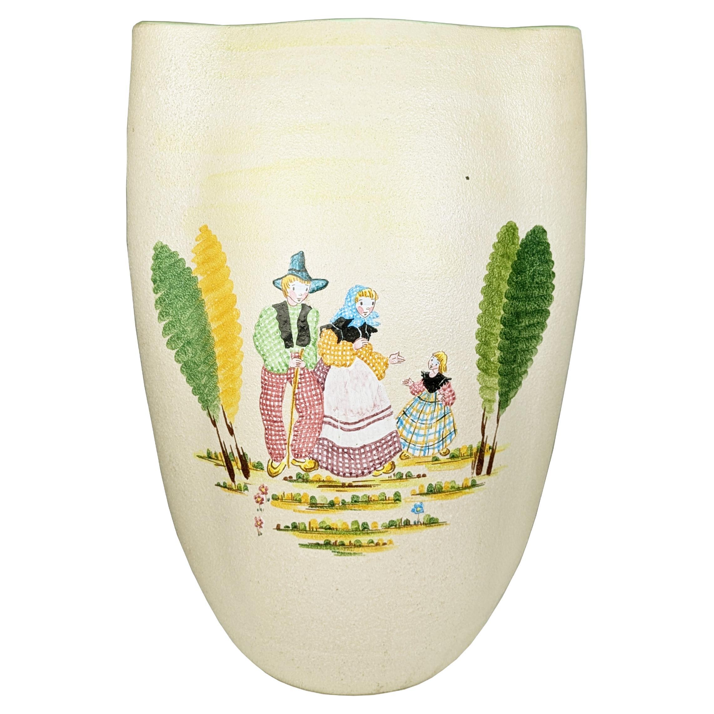 Hand painted ceramic Mid Century vase/umbrella stand by CE AS Albisola