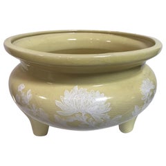 Hand Painted Ceramic Muted Chartreuse Chinese Bowl