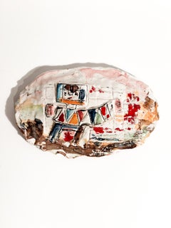 Piatto in ceramica dipinto a mano da Ibrahim Kodra negli anni '70