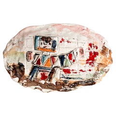 Hand-Painted Ceramic Plate by Ibrahim Kodra from the 1970s