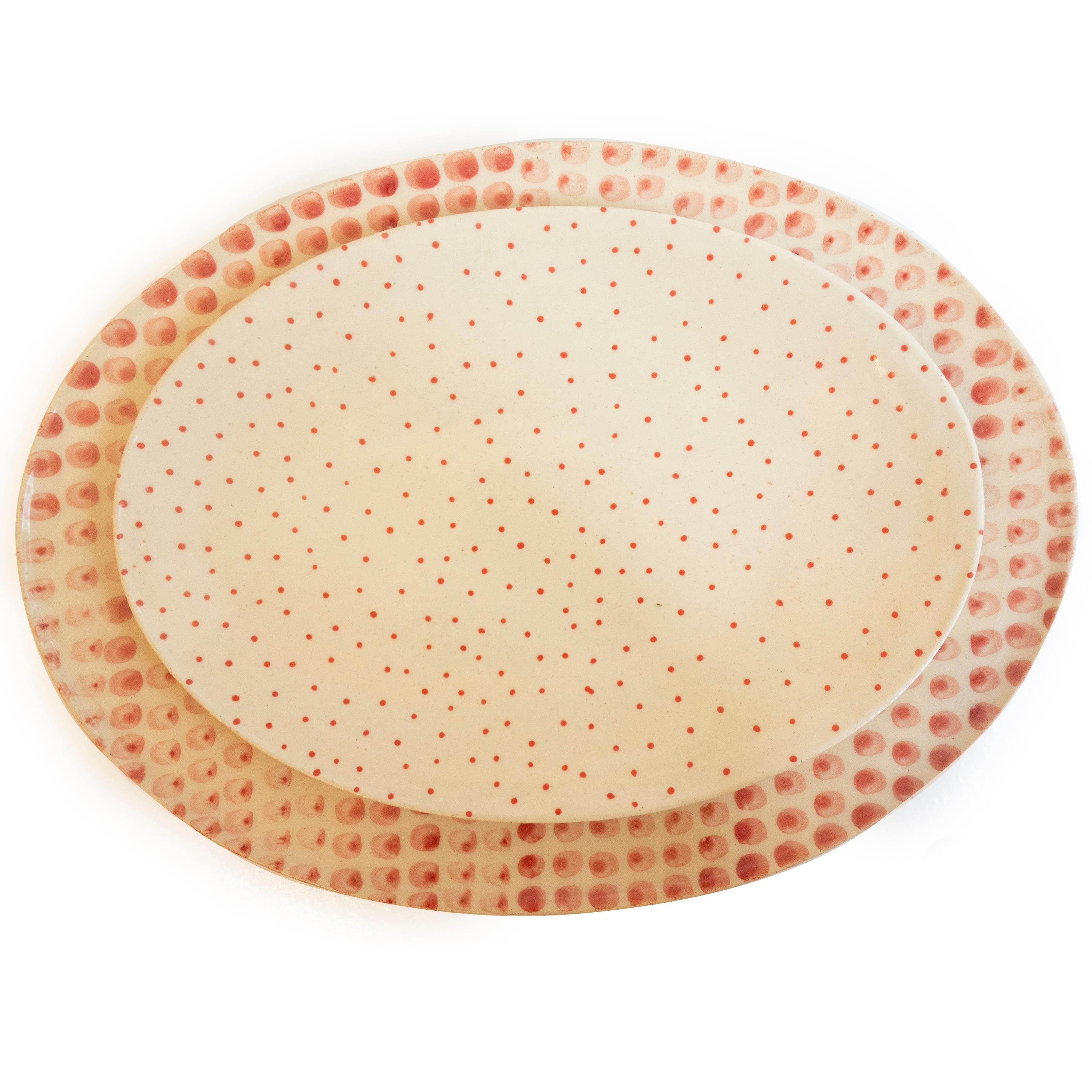 Glazed Hand Painted Ceramic Serving Platter with Dot Pattern