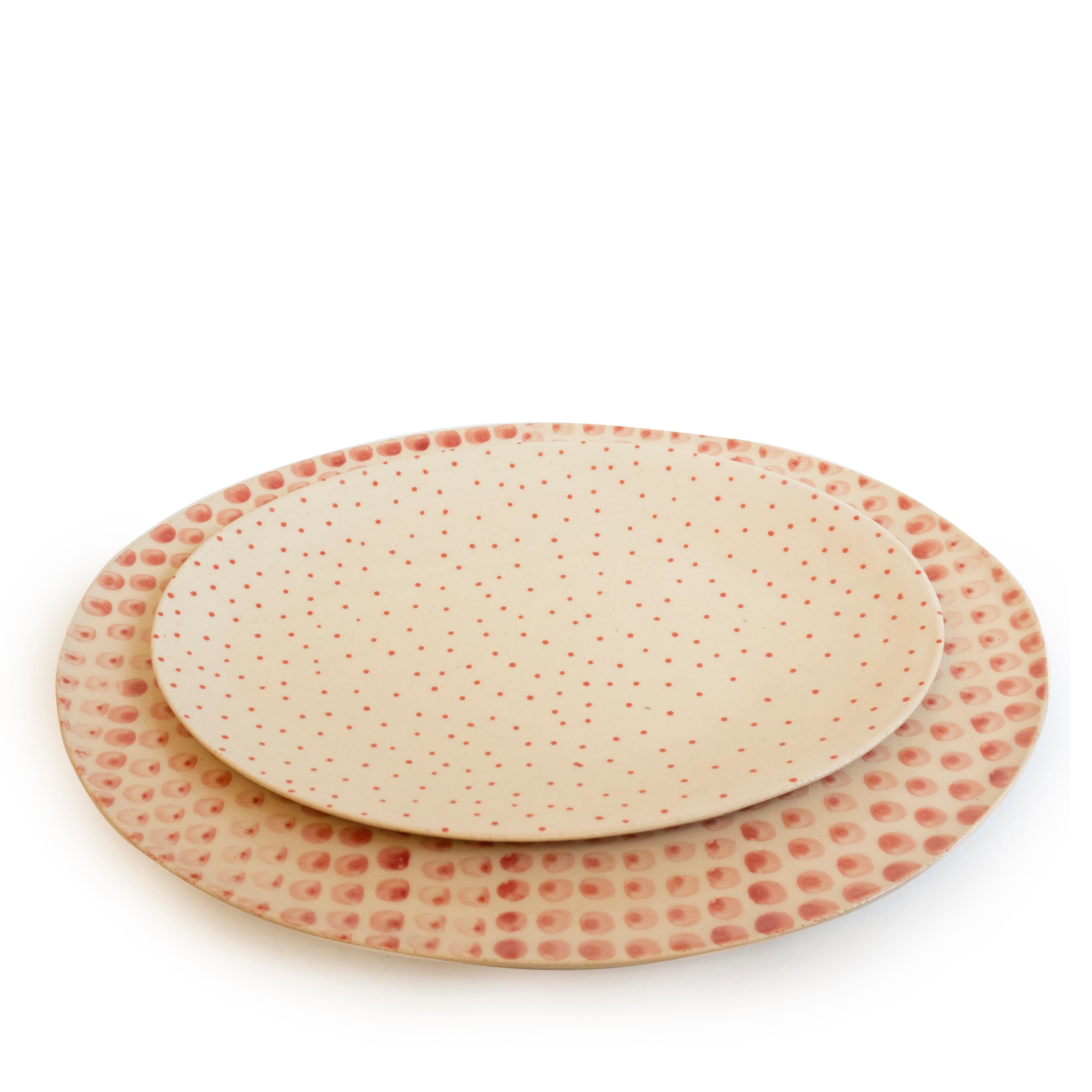 Hand Painted Ceramic Serving Platter with Dot Pattern In Excellent Condition In Greenwich, CT