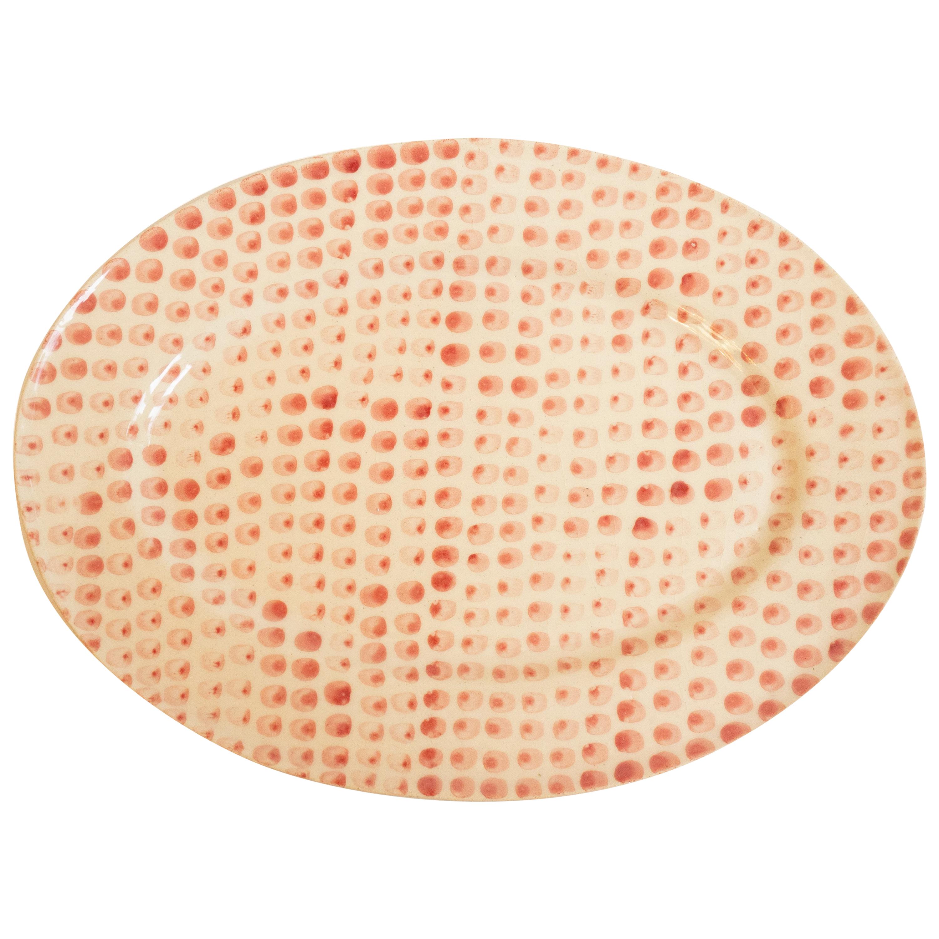 Hand Painted Ceramic Serving Platter with Dot Pattern