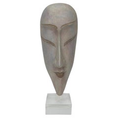 Masque de femme à long visage en céramique peinte à la main en verre émaillé argenté