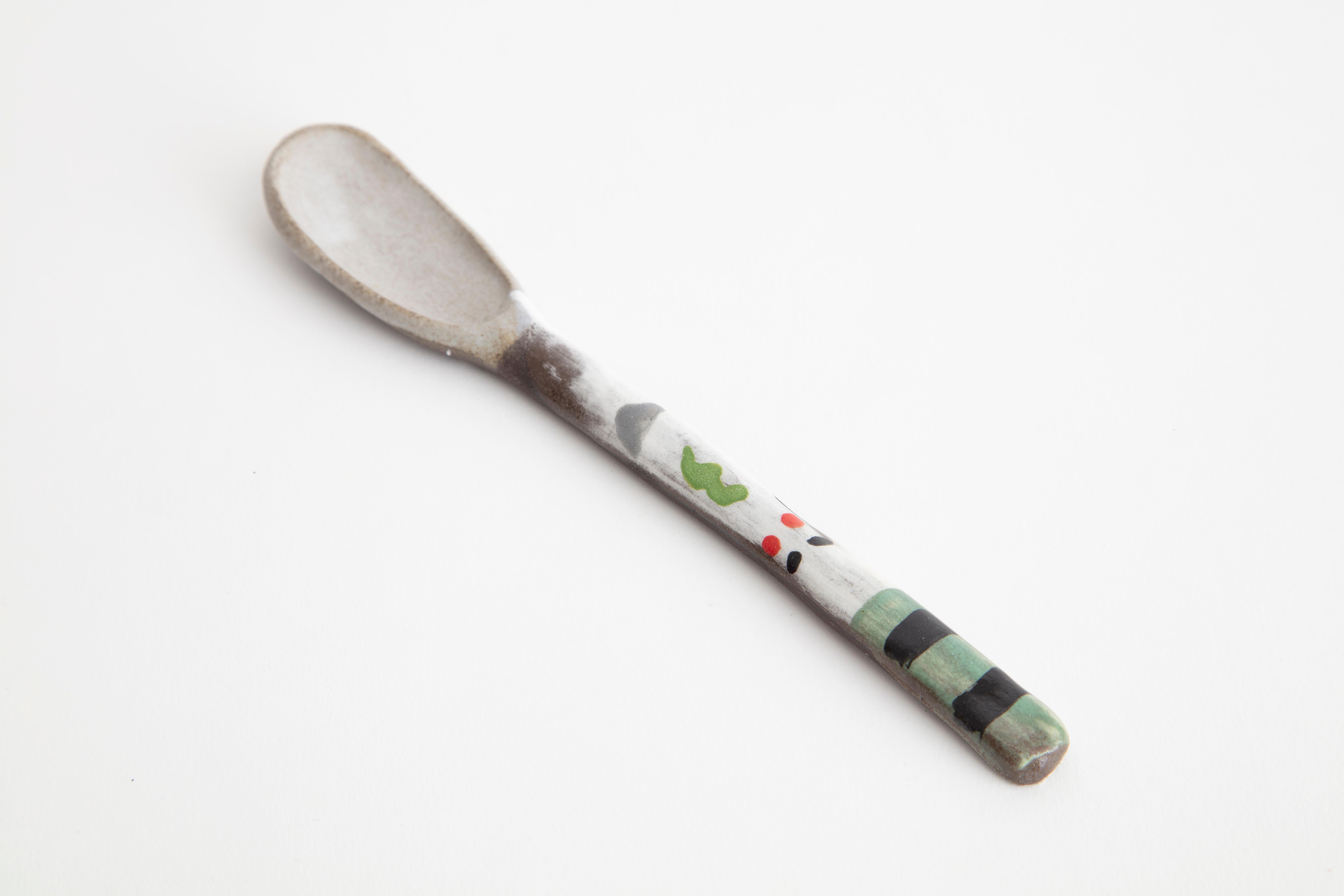 Part of the surrealist-inspired show the dinner guests, each ceramic smiley spoon is hand painted with anthropomorphic shapes and playful, brightly-colored patterns. 1 of 9.

Handmade by Shino Takeda
Materials: Hand painted ceramic
Dimensions: H