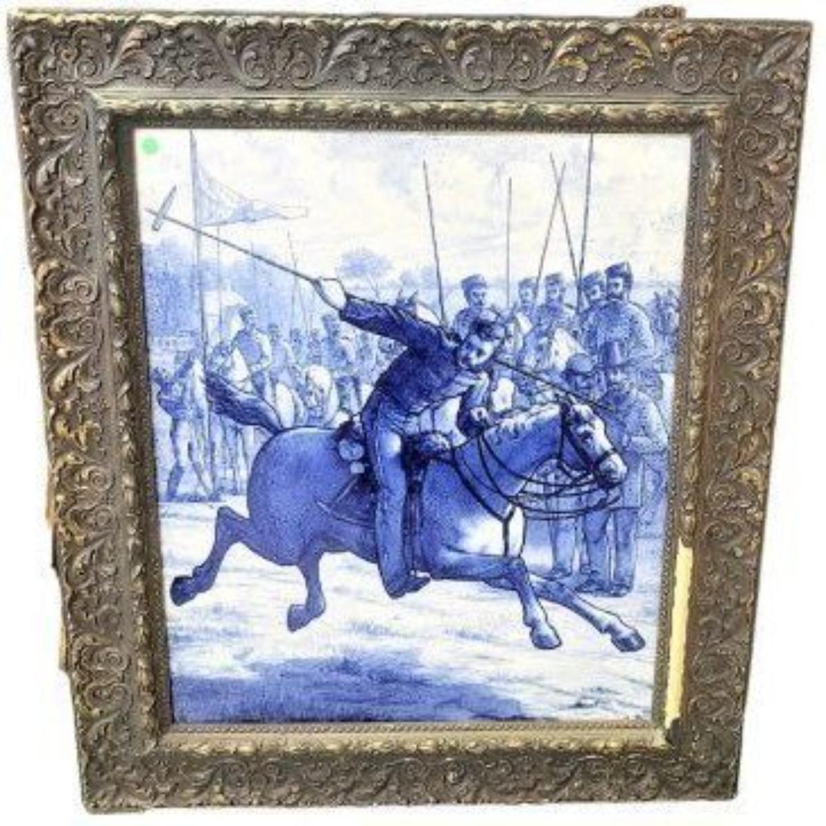 Signed With The Initials 'LB' and Incised With The WTC Copeland monogram. A mounted lancer gallops across the frame displaying the peg that he has uprooted from the ground, while other competitors, amongst them a few spectators, wait their turn in