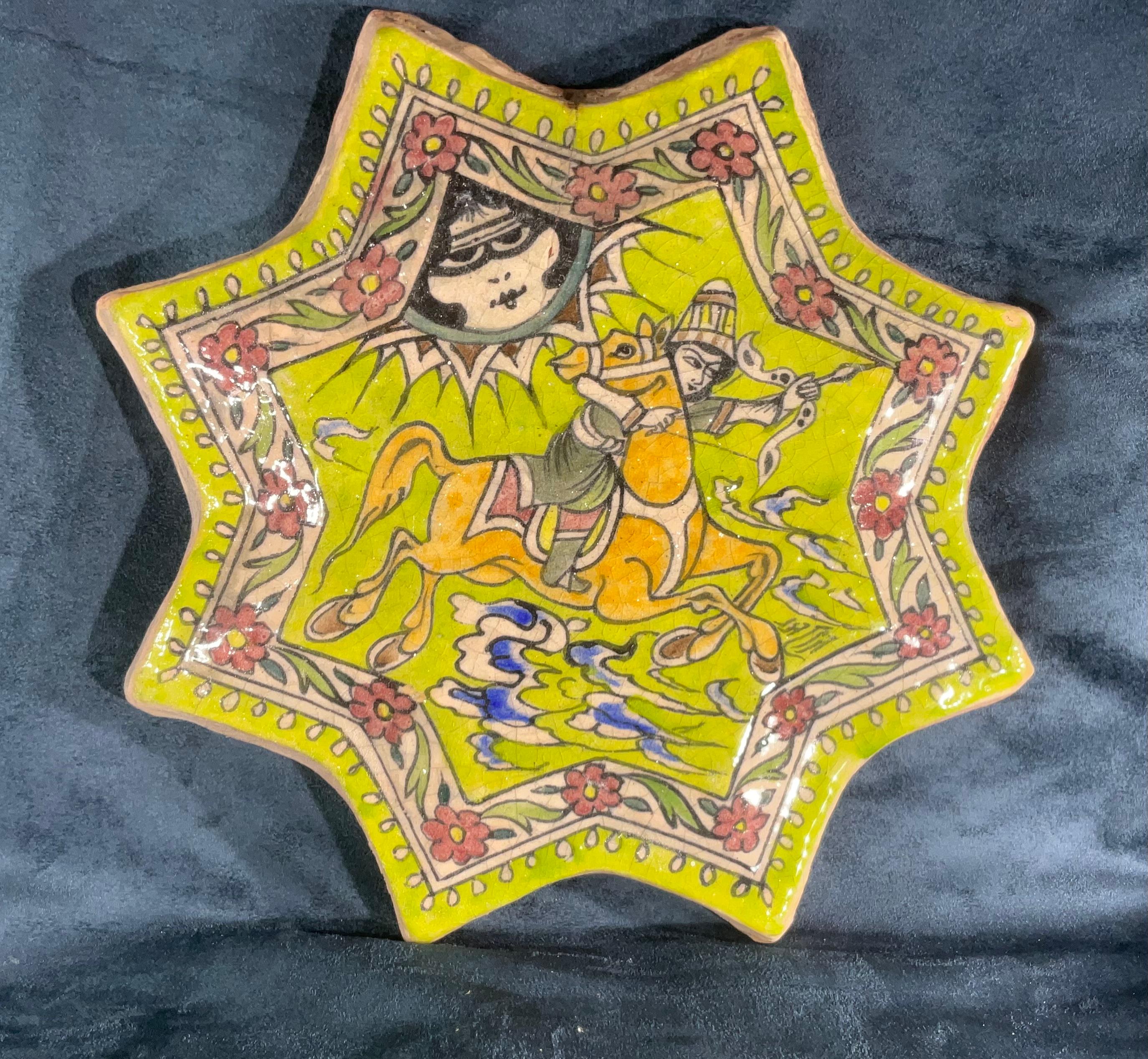 Asian Hand Painted Ceramic Star Wall Hanging For Sale