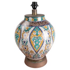 Hand-Painted Ceramic Table Lamp with Metal Decorations