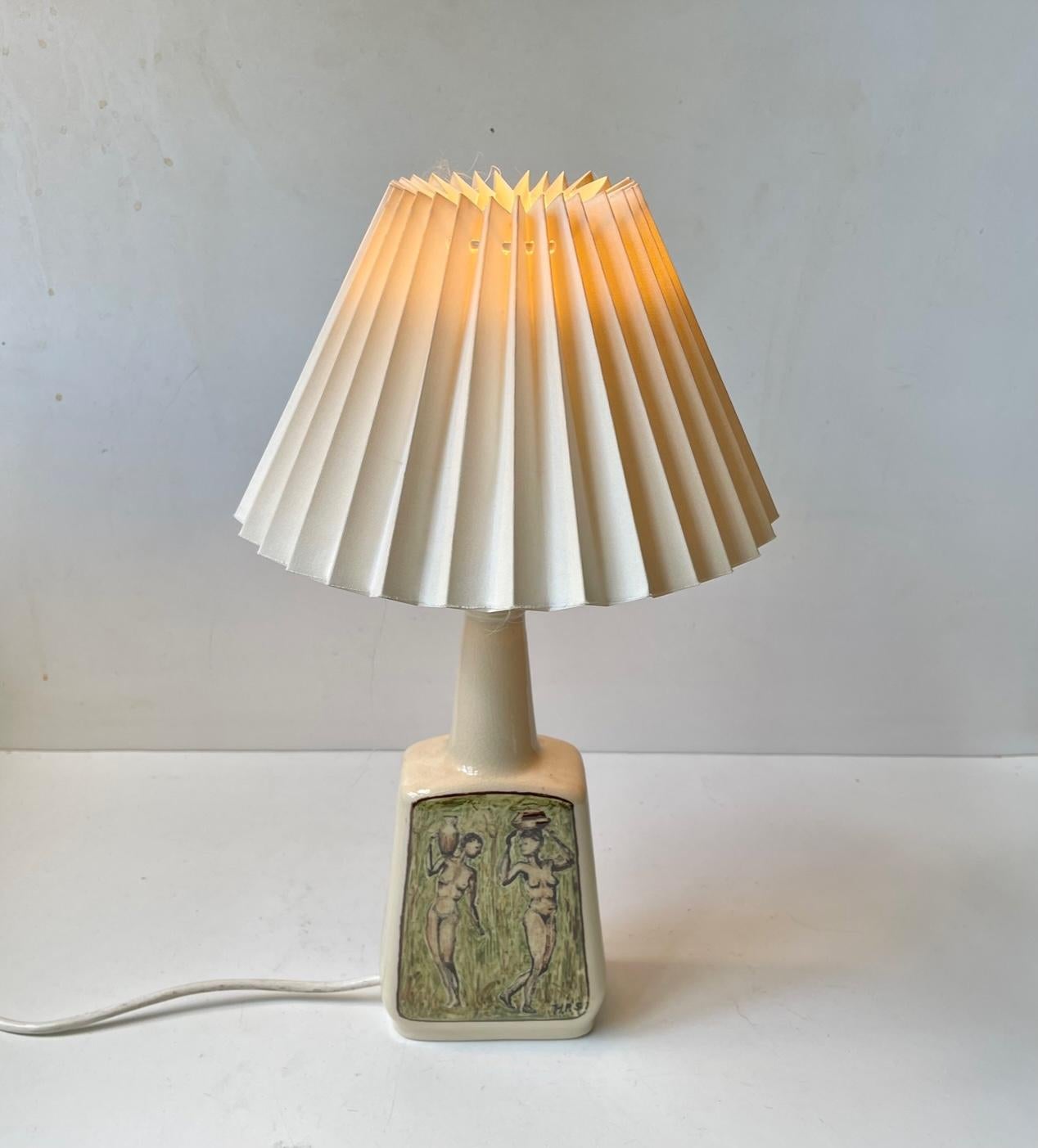 Mid-Century Modern Hand-painted Ceramic Table Lamp with Naked African Woman, 1970s For Sale