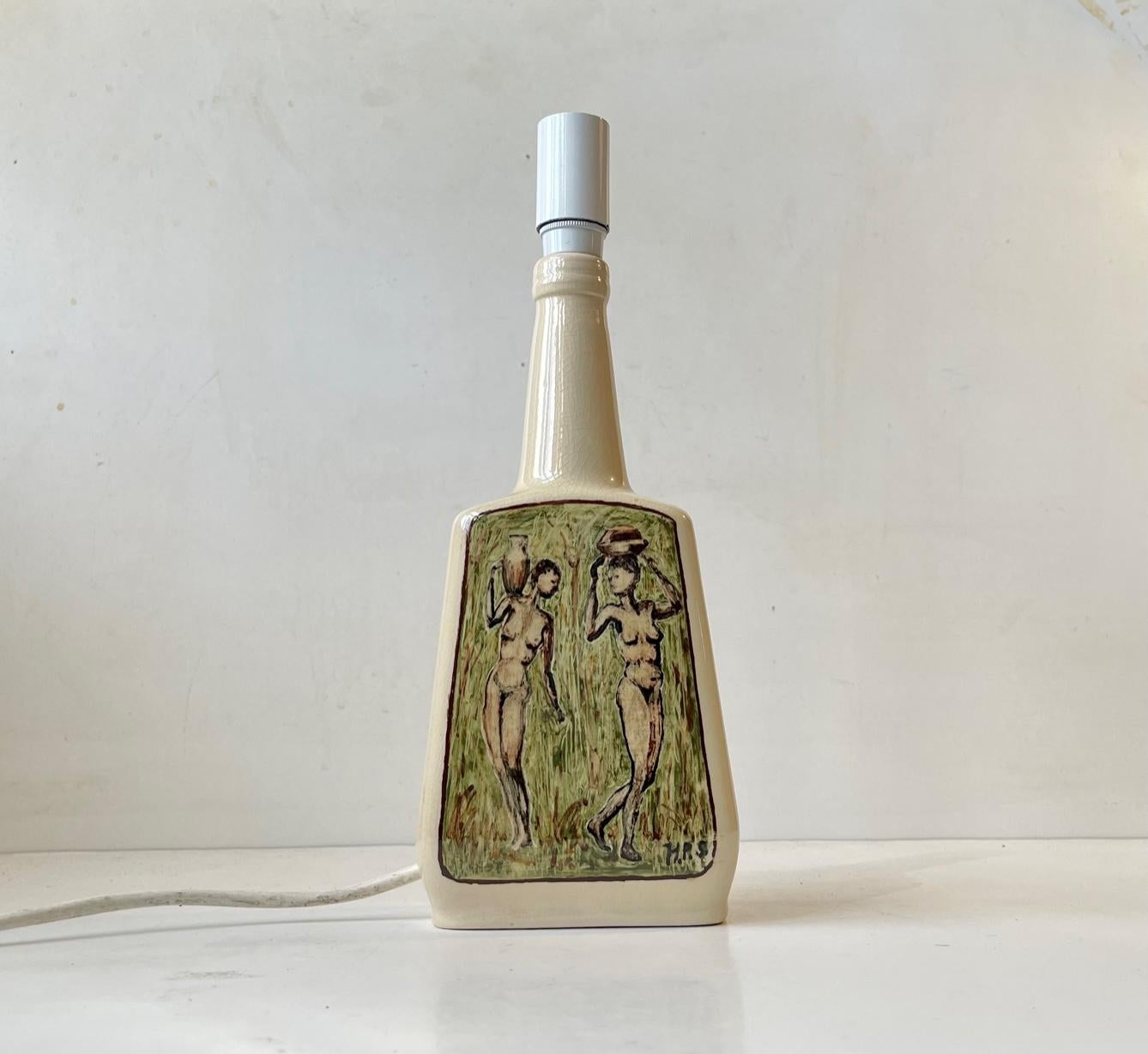 Hand-painted Ceramic Table Lamp with Naked African Woman, 1970s In Good Condition For Sale In Esbjerg, DK