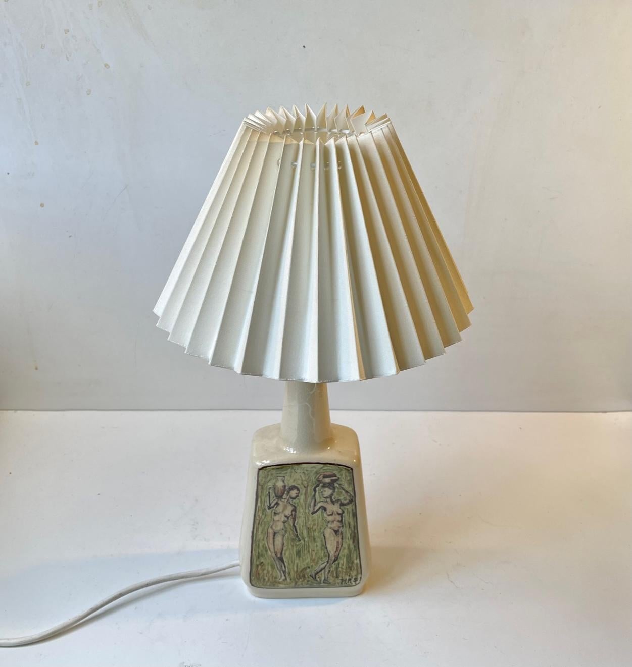 Late 20th Century Hand-painted Ceramic Table Lamp with Naked African Woman, 1970s For Sale