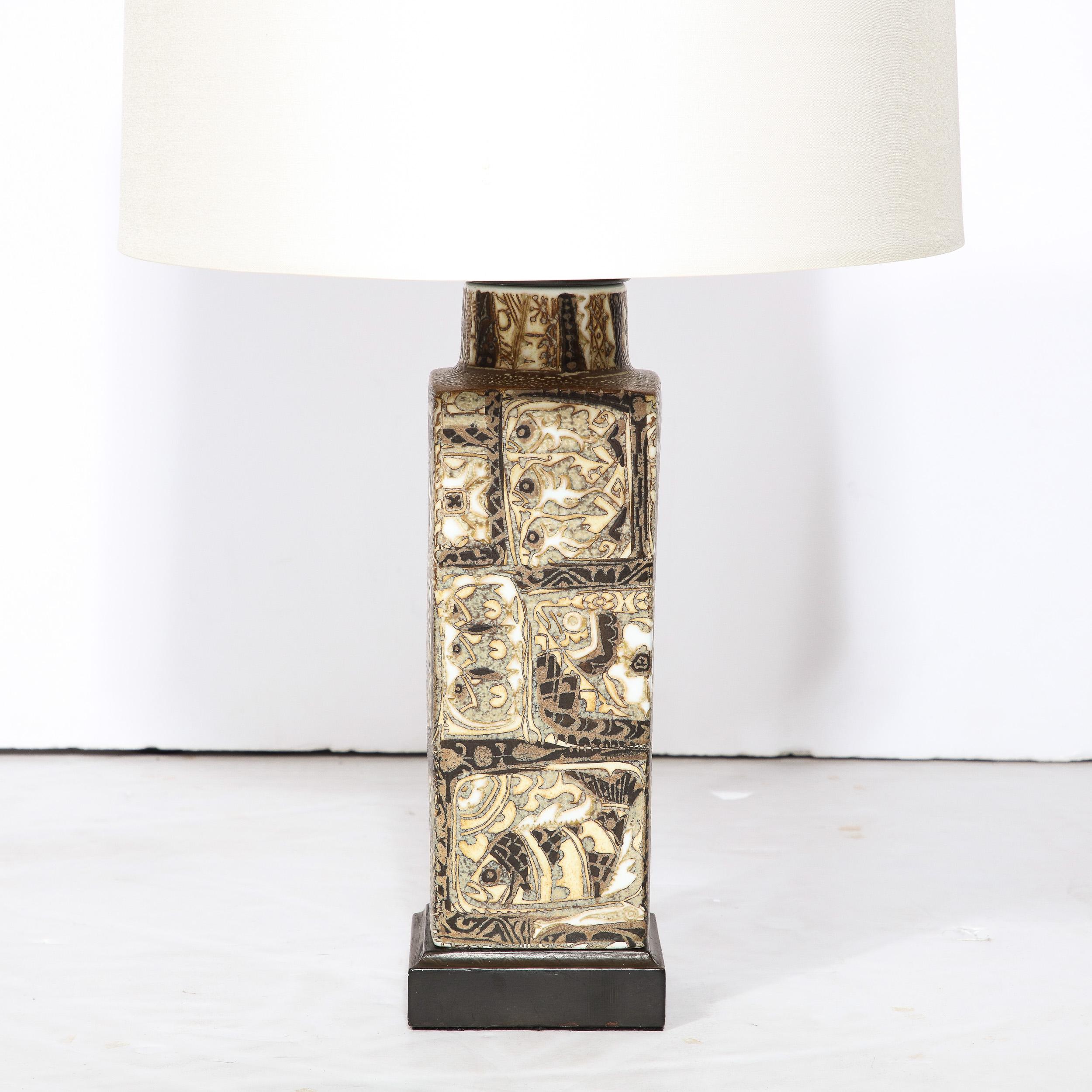 Mid-Century Modern Hand Painted Ceramic Table Lamp with Oceanic Motifs by Royal Copenhagen
