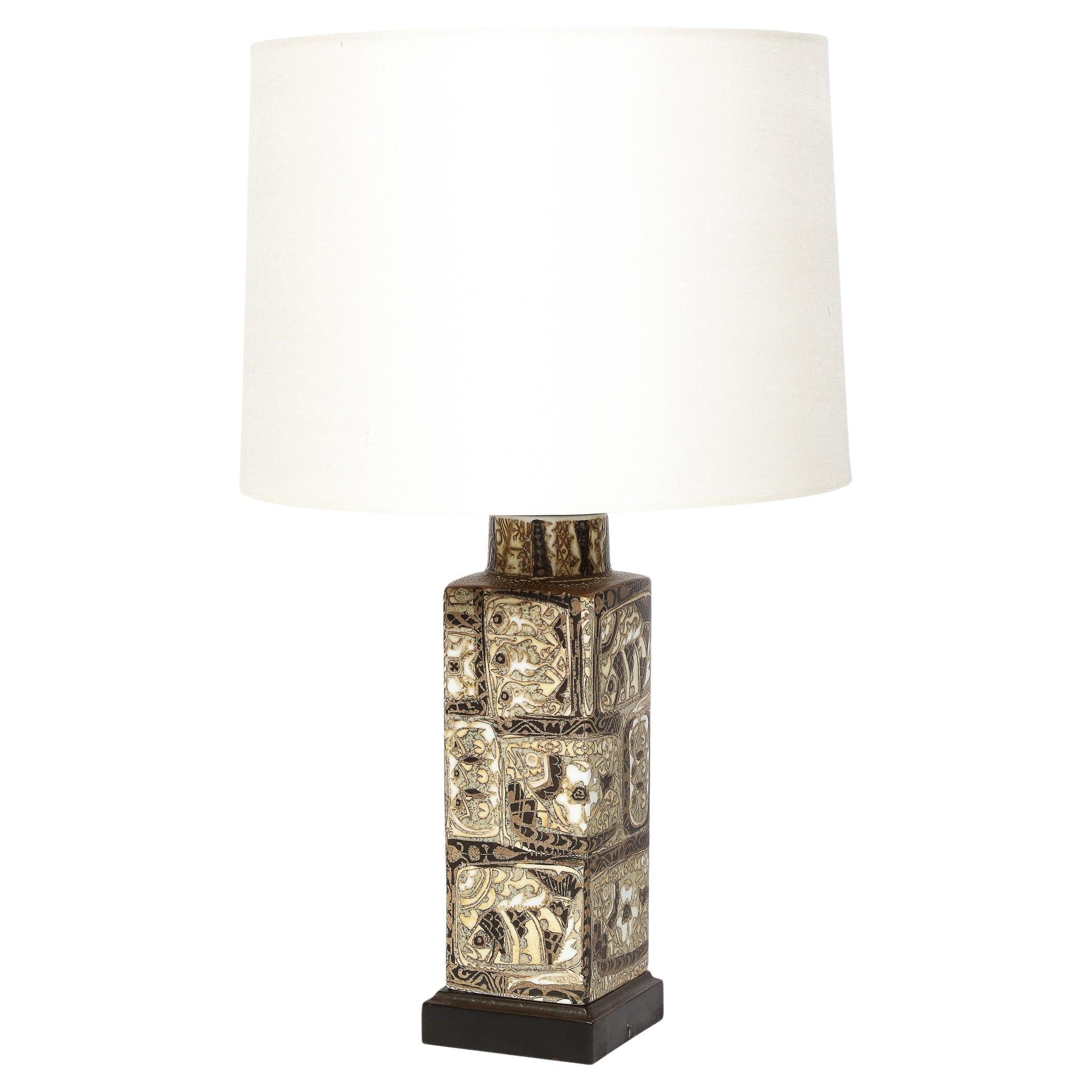 Hand Painted Ceramic Table Lamp with Oceanic Motifs by Royal Copenhagen