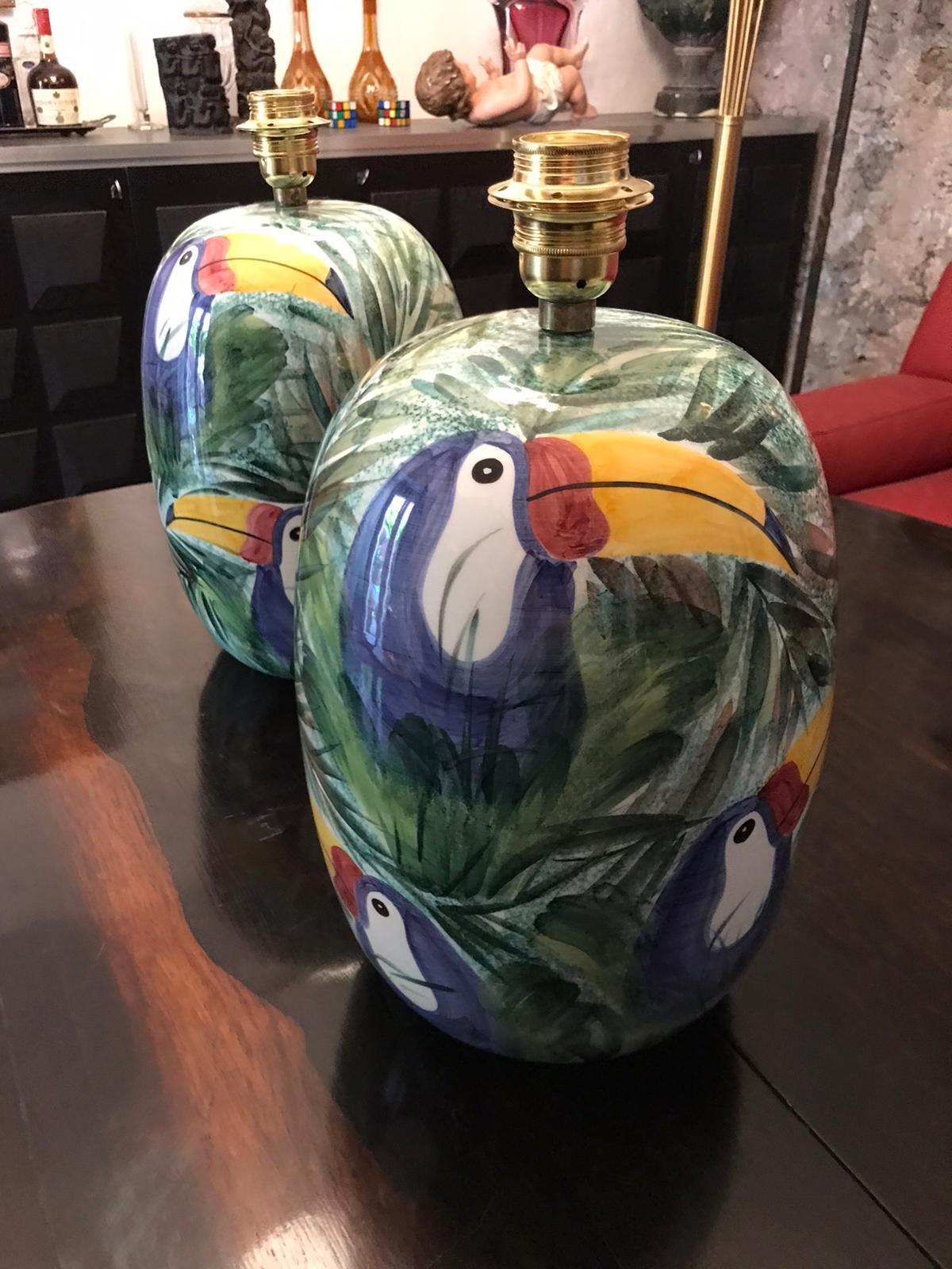 Italian Hand Painted Ceramic Table lamps, Italy 1960s For Sale