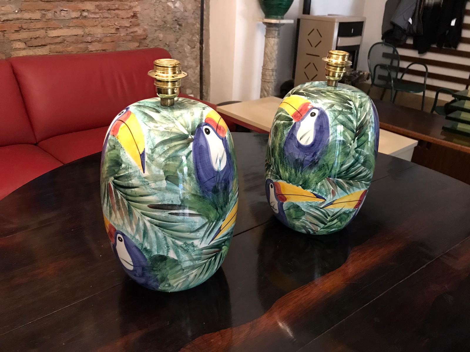 Hand-Painted Hand Painted Ceramic Table lamps, Italy 1960s For Sale