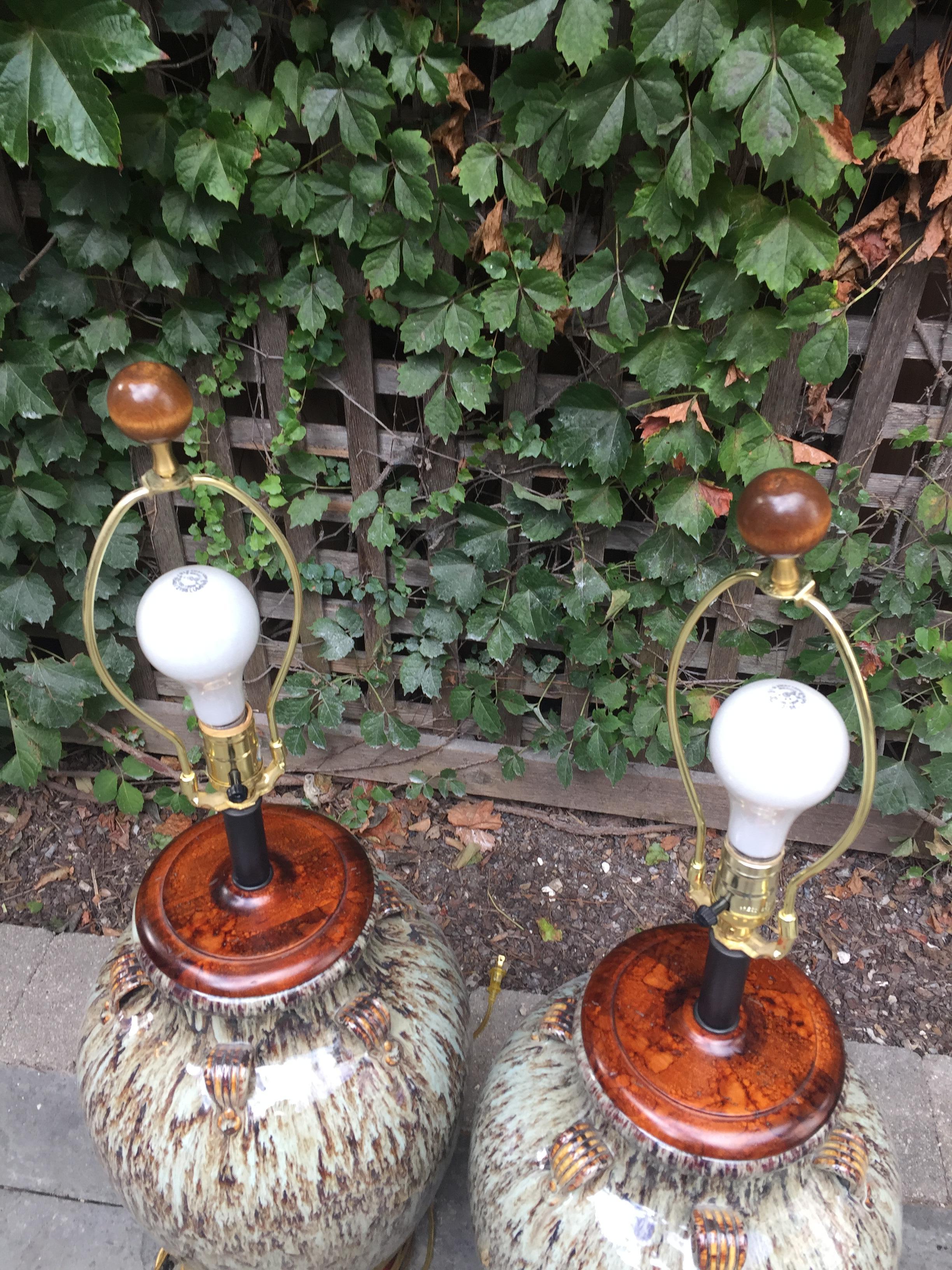 Transitional Sage  Hand Painted Ceramic Table Lamps / a pair For Sale 2