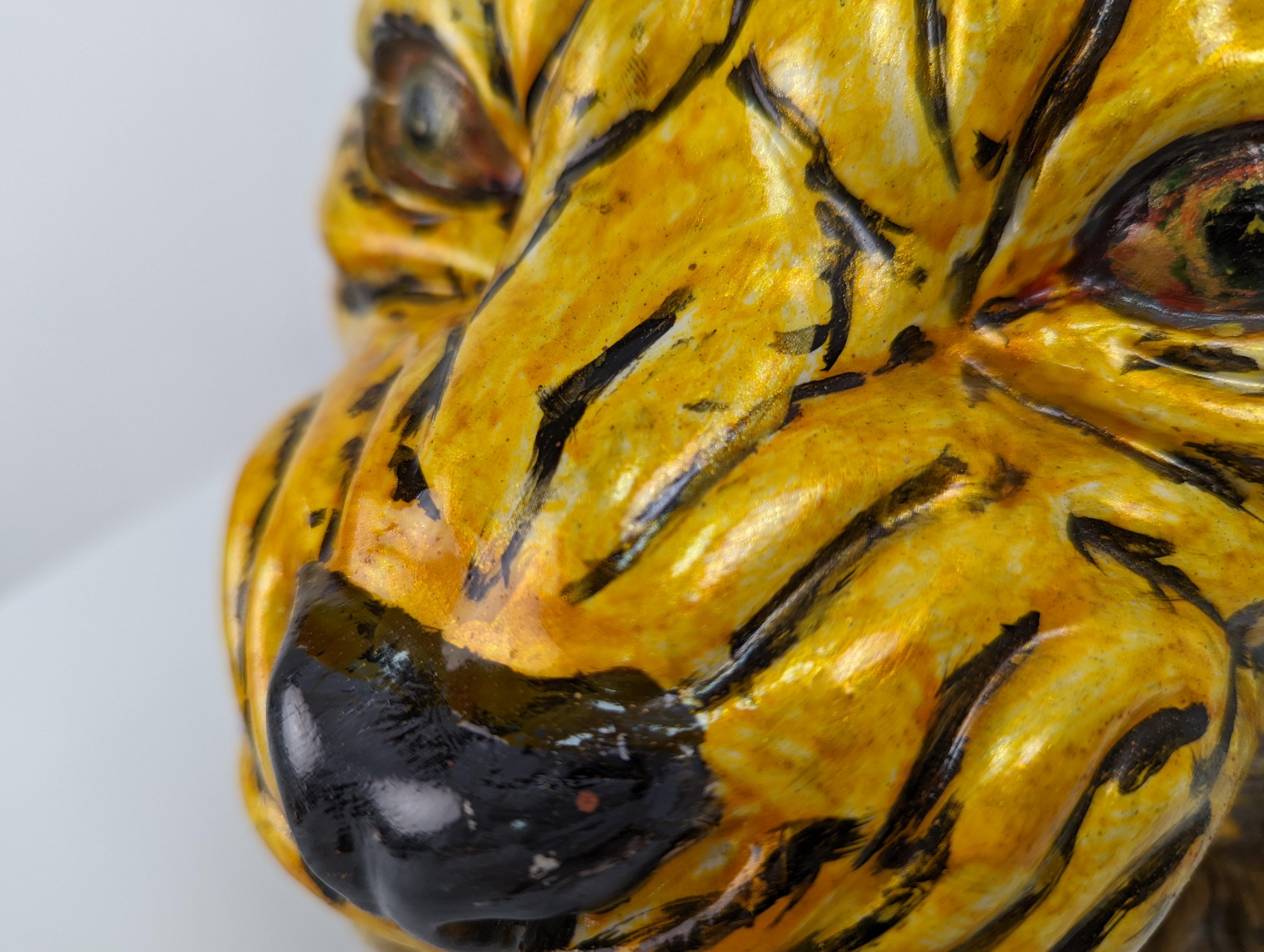 Hand-Painted Ceramic Tiger Head Planter, Italy 1960s 2