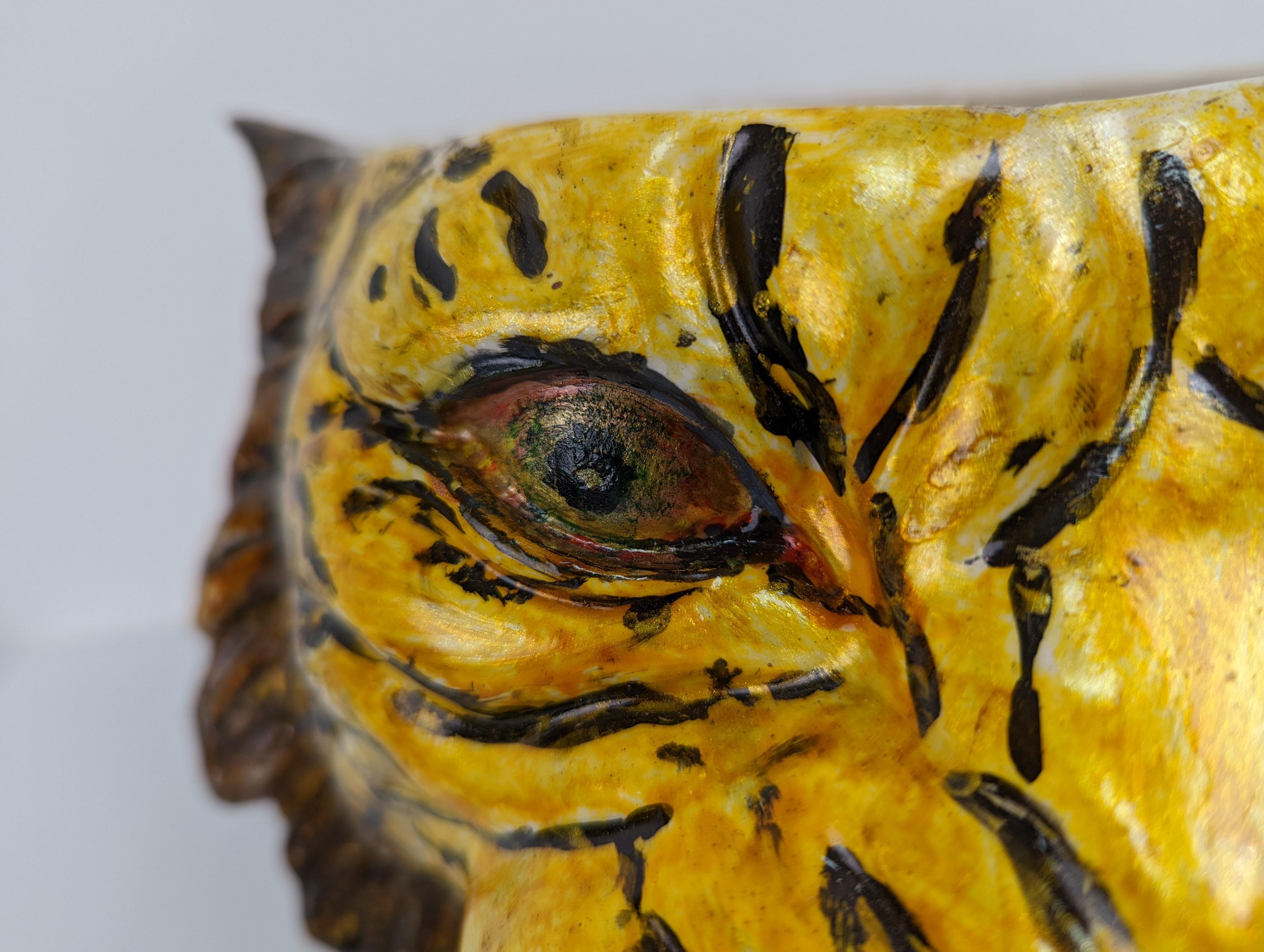 Hand-Painted Ceramic Tiger Head Planter, Italy 1960s 3
