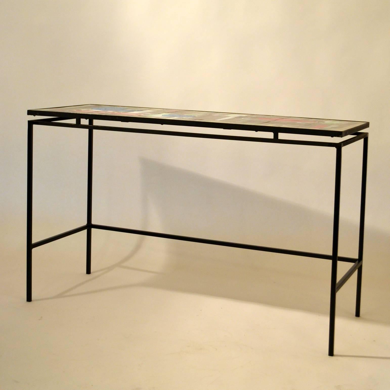 Hand Painted Ceramic Tile Console or Desk on Metal Frame by Belarti In Excellent Condition In London, GB