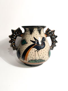 Jarrón de cerámica pintado a mano de Molaroni Pesaro de los años 50