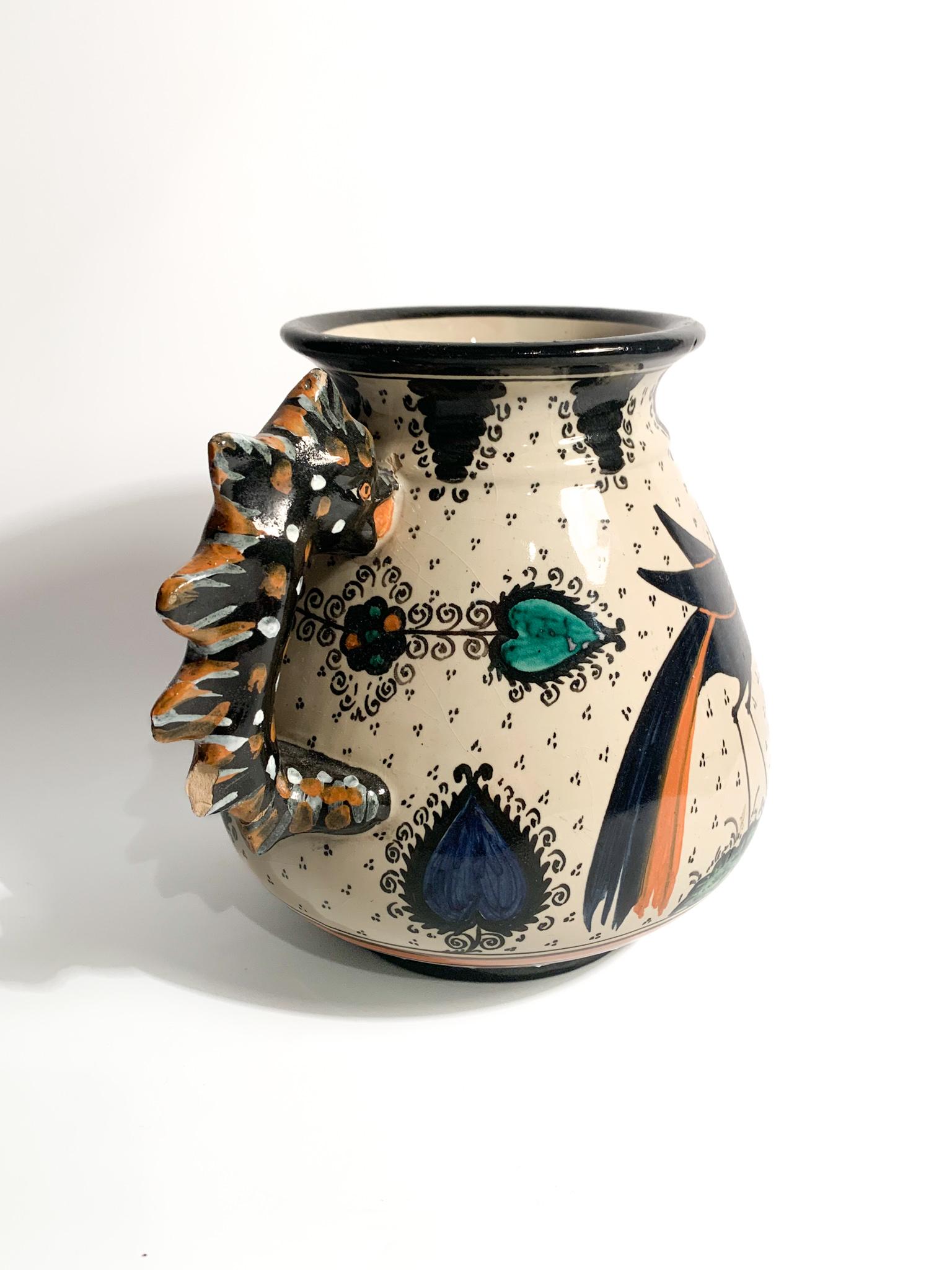 Italian Hand-Painted Ceramic Vase by Molaroni Pesaro from the 1950s