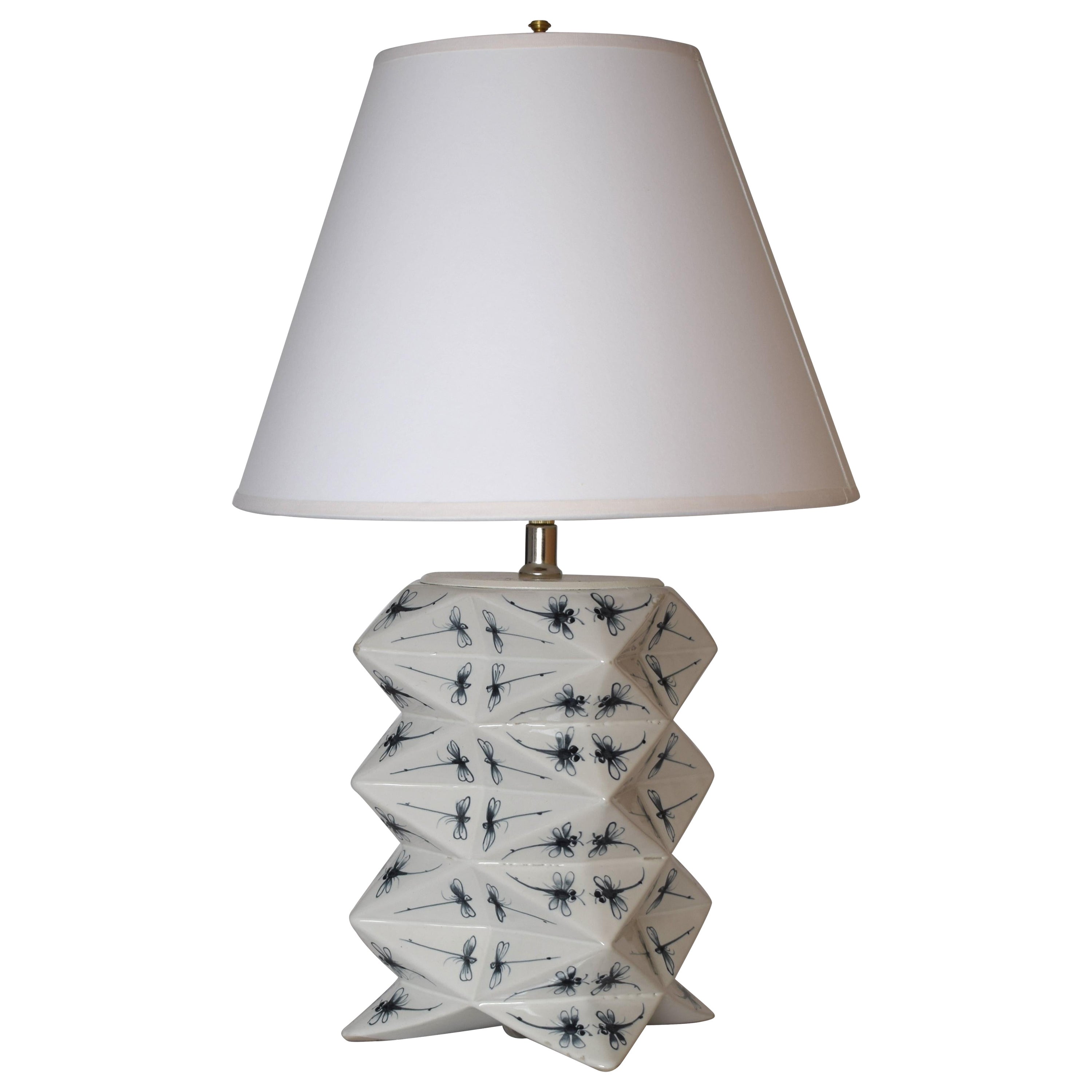 Hand-painted Ceramic Vietnamese Dragonflies Origami Lamp by James Hicks For Sale