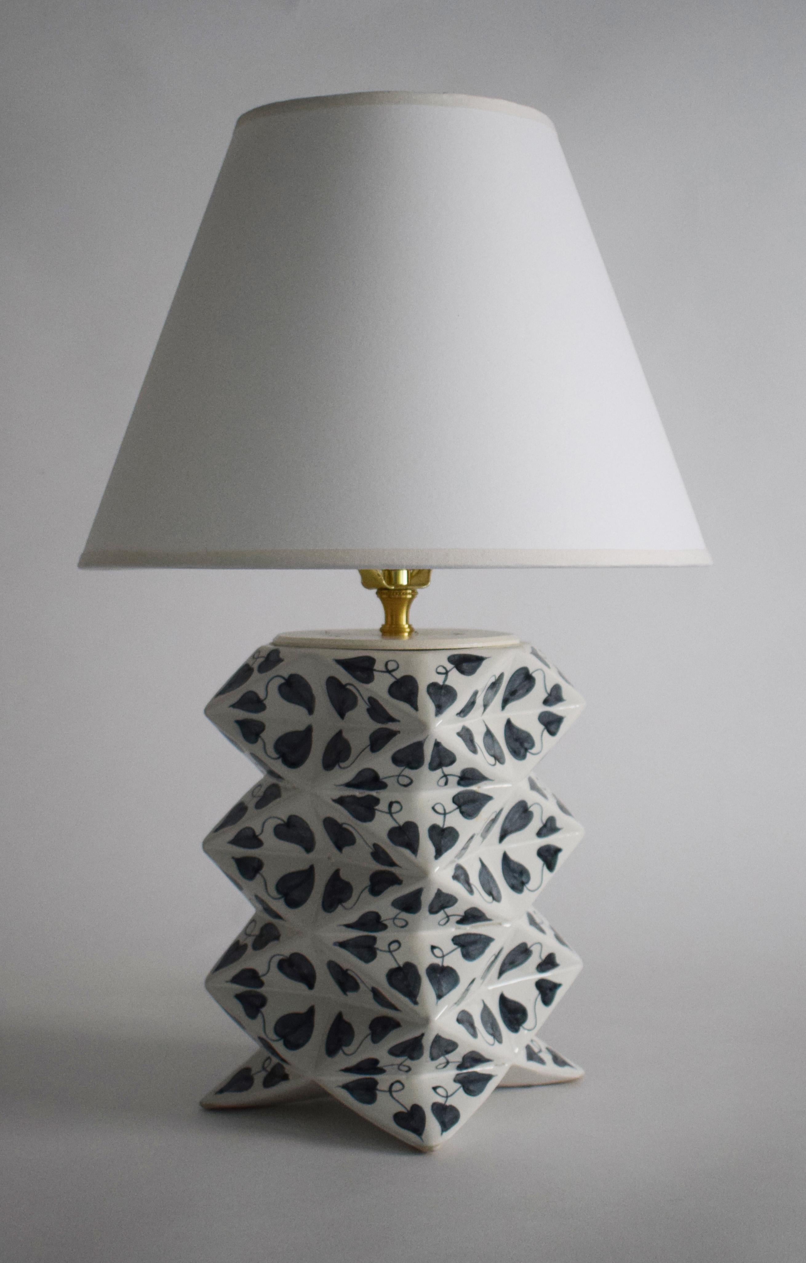 Hand-Painted Hand-painted Ceramic Vietnamese Leaves Origami Table Lamp by James Hicks For Sale