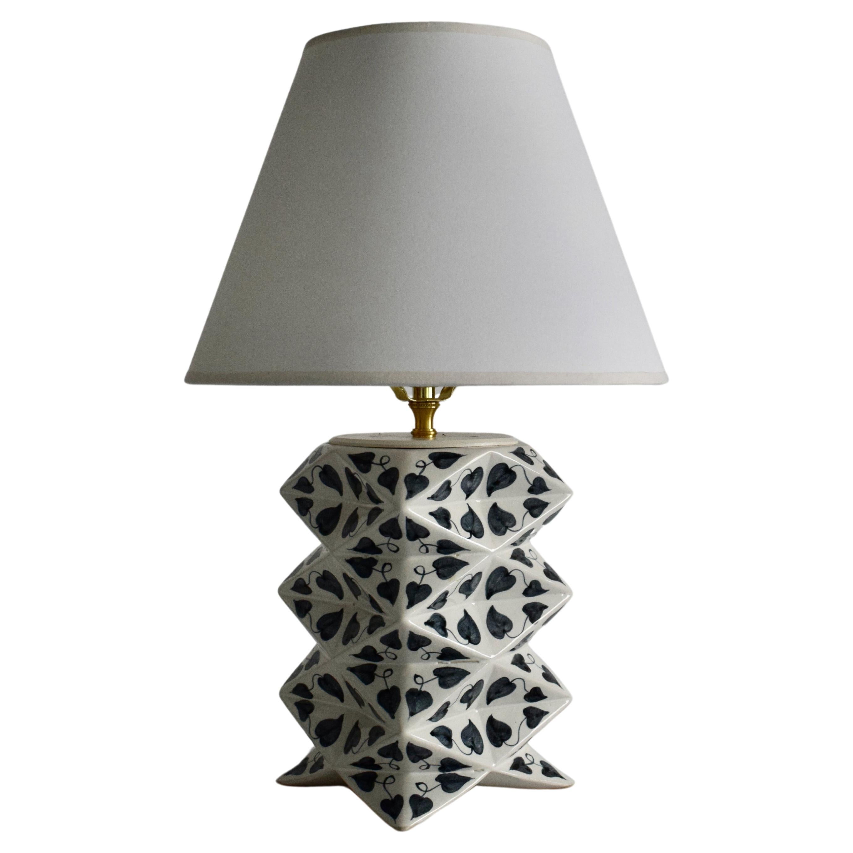 Hand-painted Ceramic Vietnamese Leaves Origami Table Lamp by James Hicks