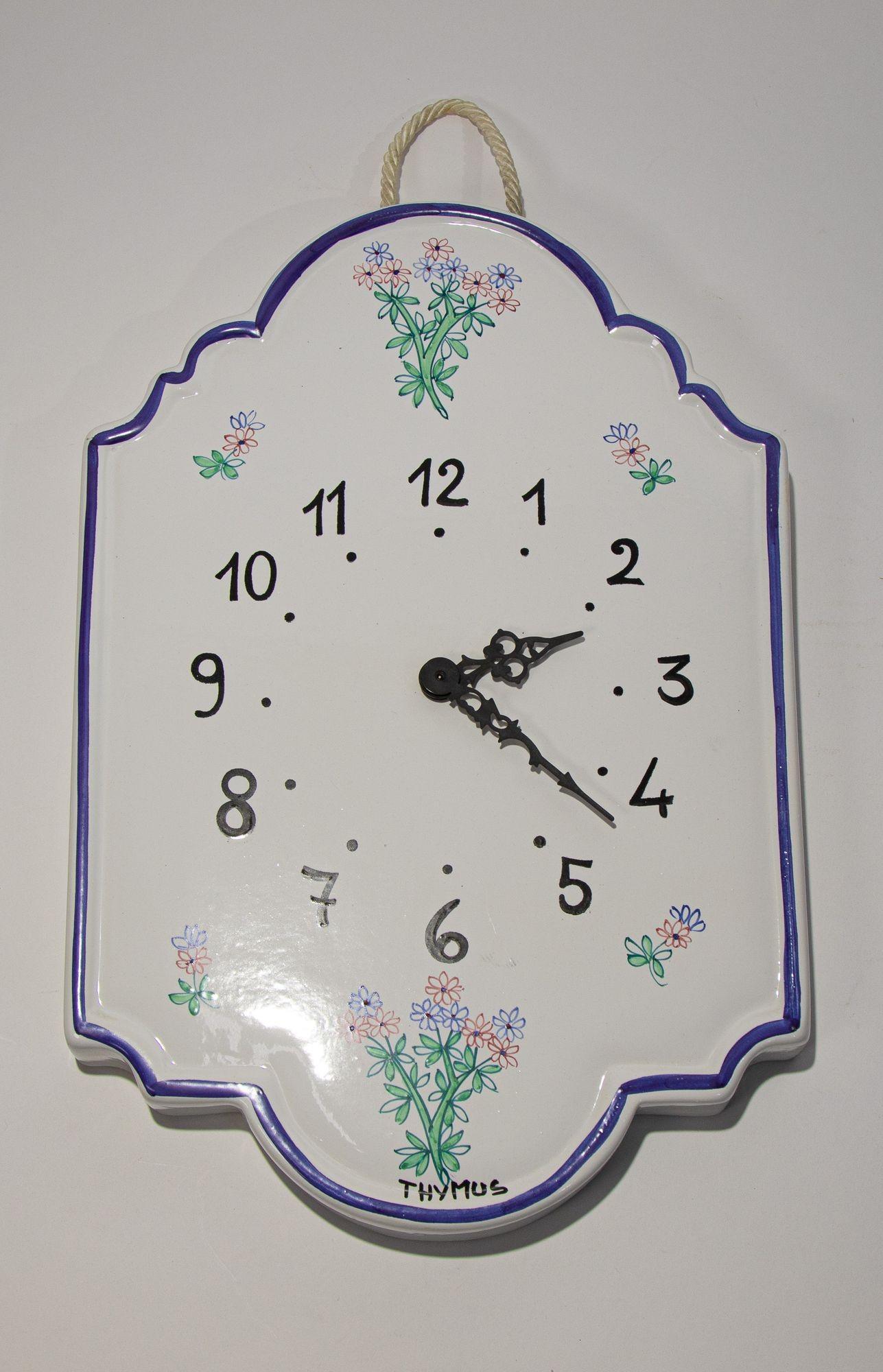 Hand Painted Ceramic Wall Clock with Thymus Design, Italy 7