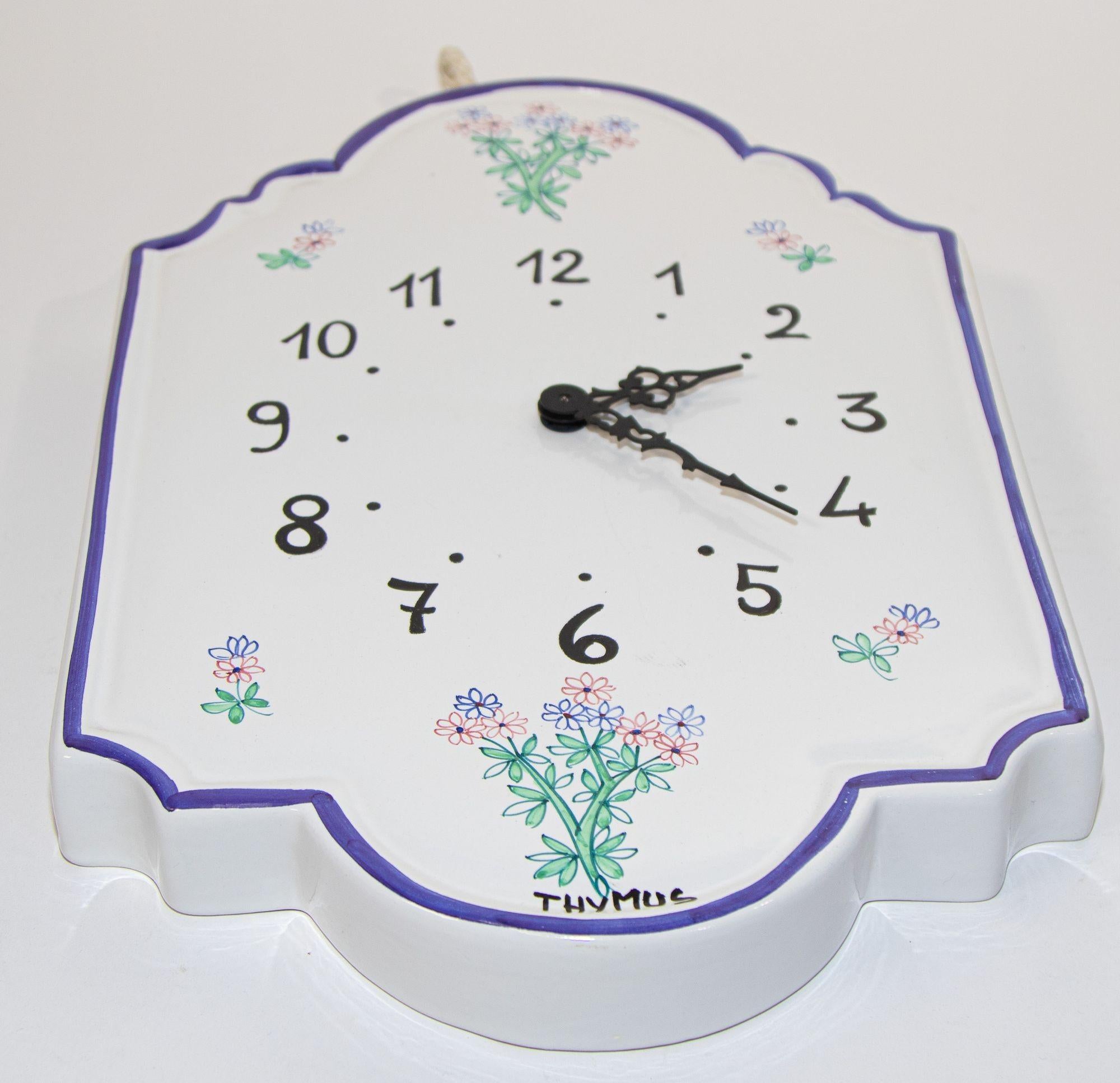 20th Century Hand Painted Ceramic Wall Clock with Thymus Design, Italy