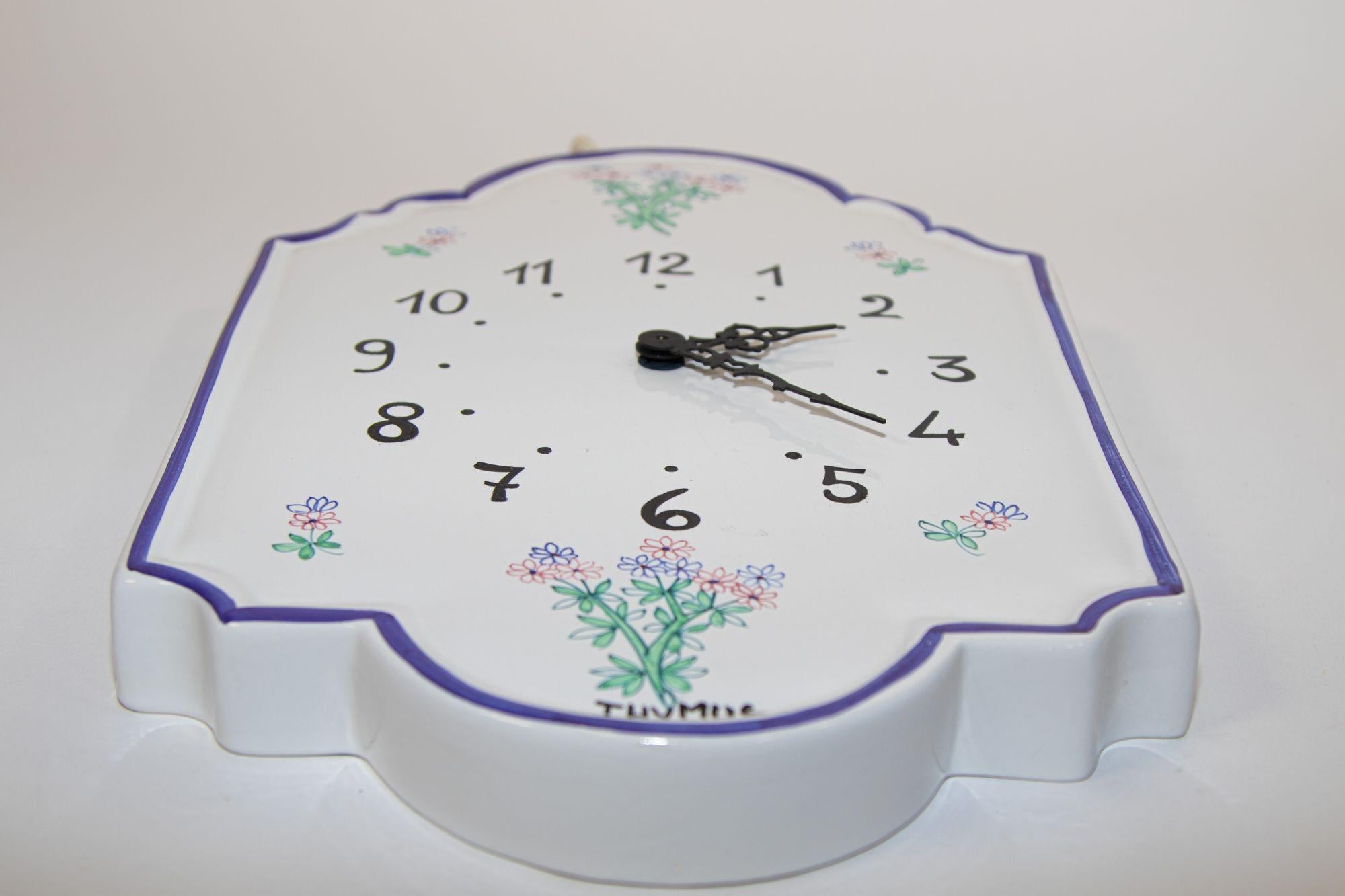 Hand Painted Ceramic Wall Clock with Thymus Design, Italy 1