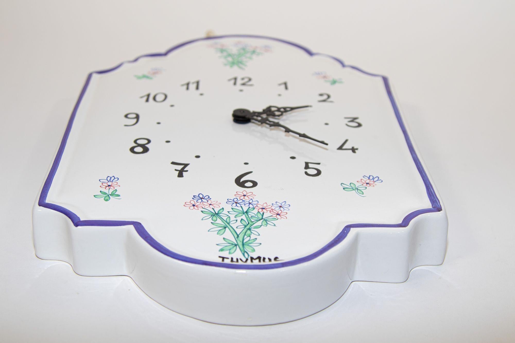 Hand Painted Ceramic Wall Clock with Thymus Design, Italy 2