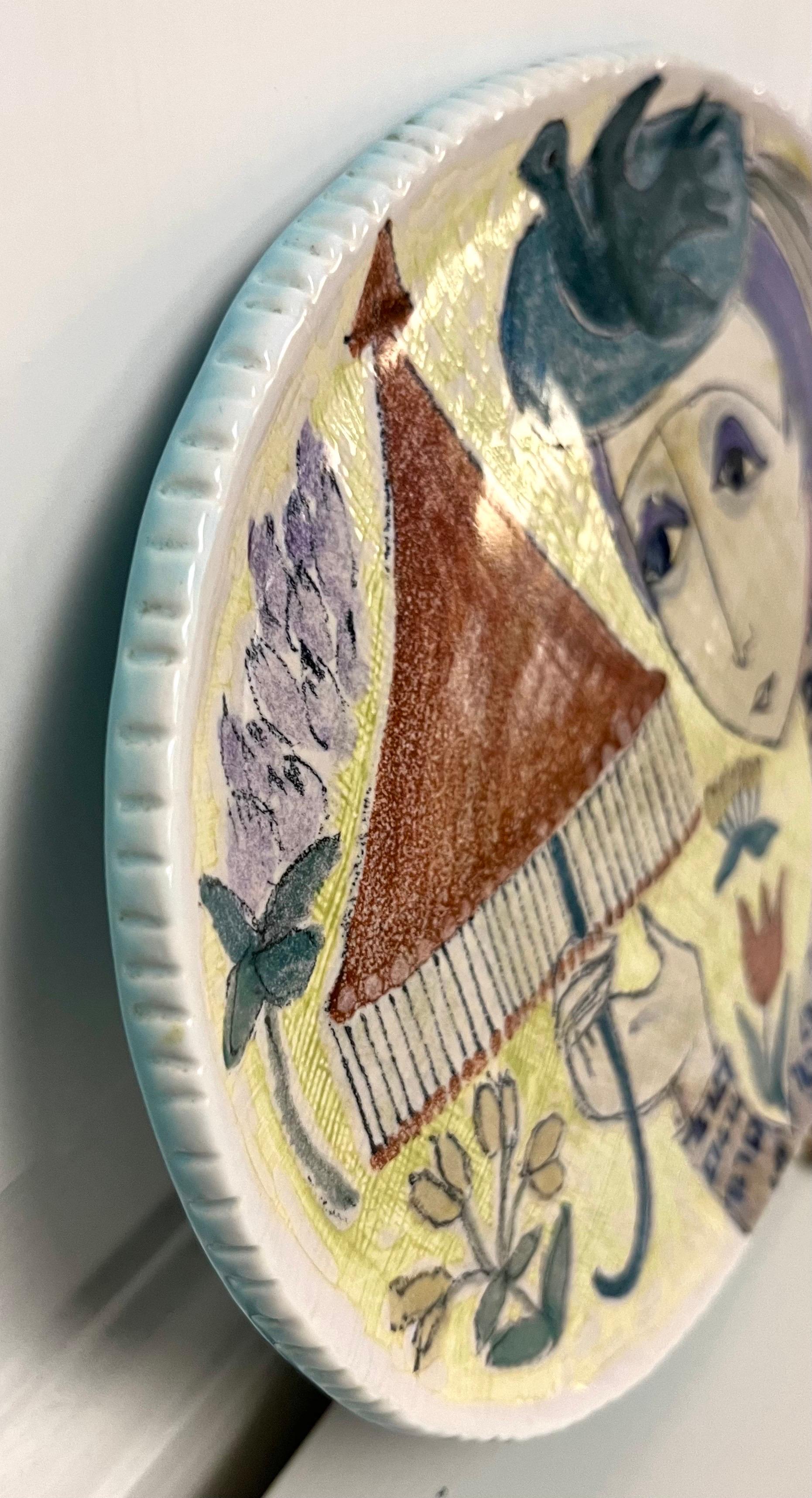 Hand-Painted Ceramic Wall Plaque by Hilkka-Liisa Ahola for Arabia Finland, 1950s For Sale 4