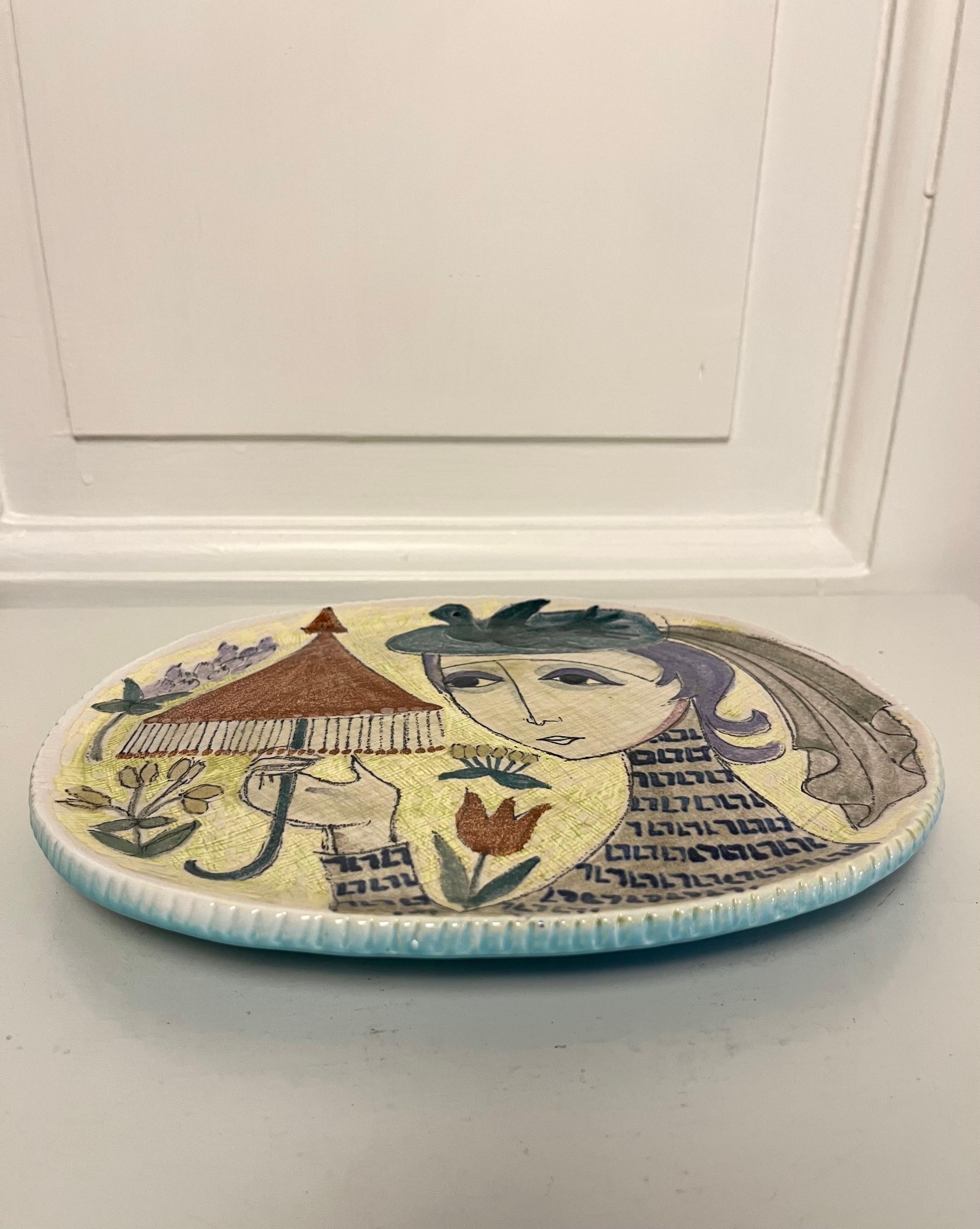 Scandinavian Modern Hand-Painted Ceramic Wall Plaque by Hilkka-Liisa Ahola for Arabia Finland, 1950s For Sale