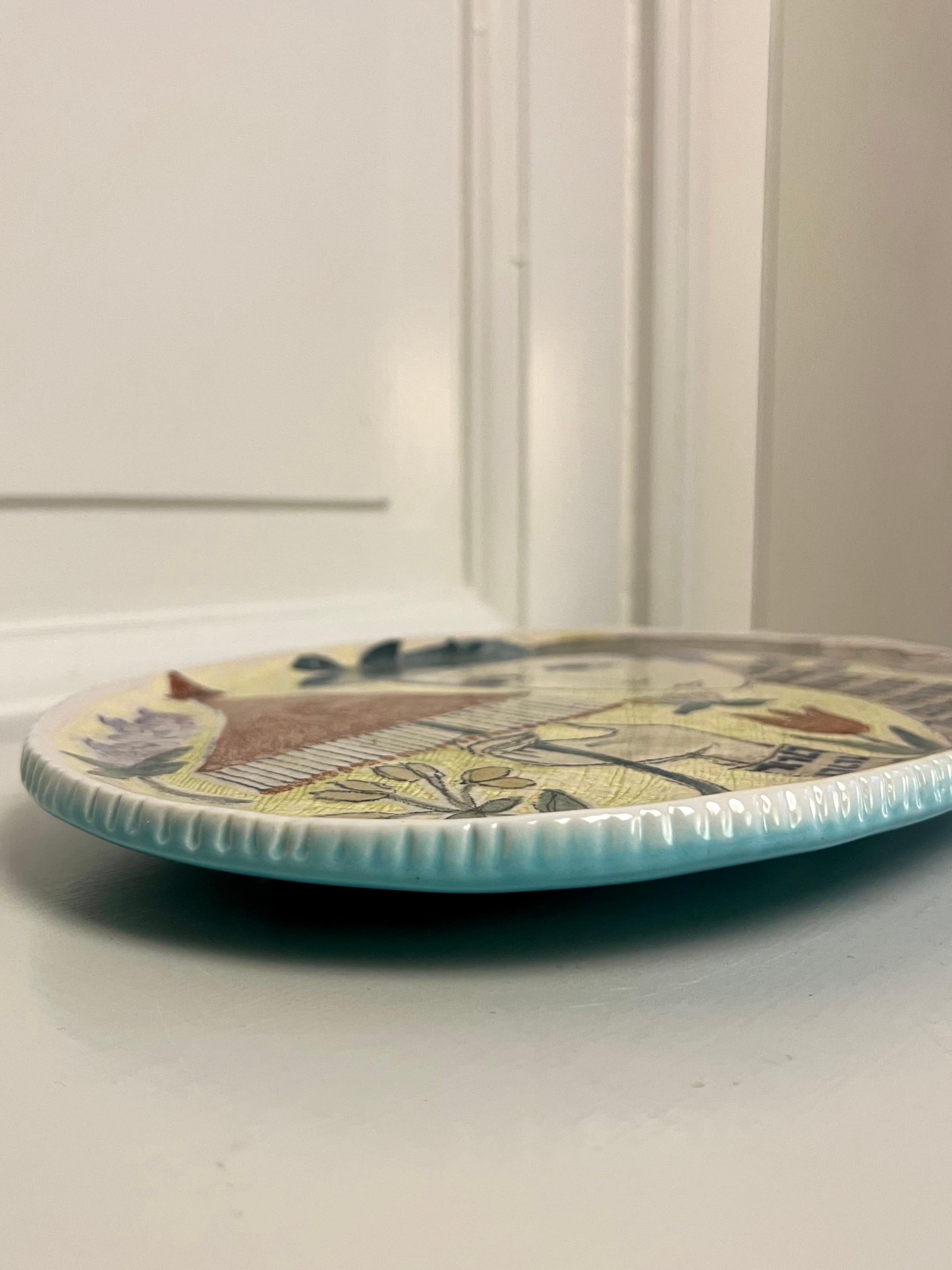 Hand-Crafted Hand-Painted Ceramic Wall Plaque by Hilkka-Liisa Ahola for Arabia Finland, 1950s For Sale