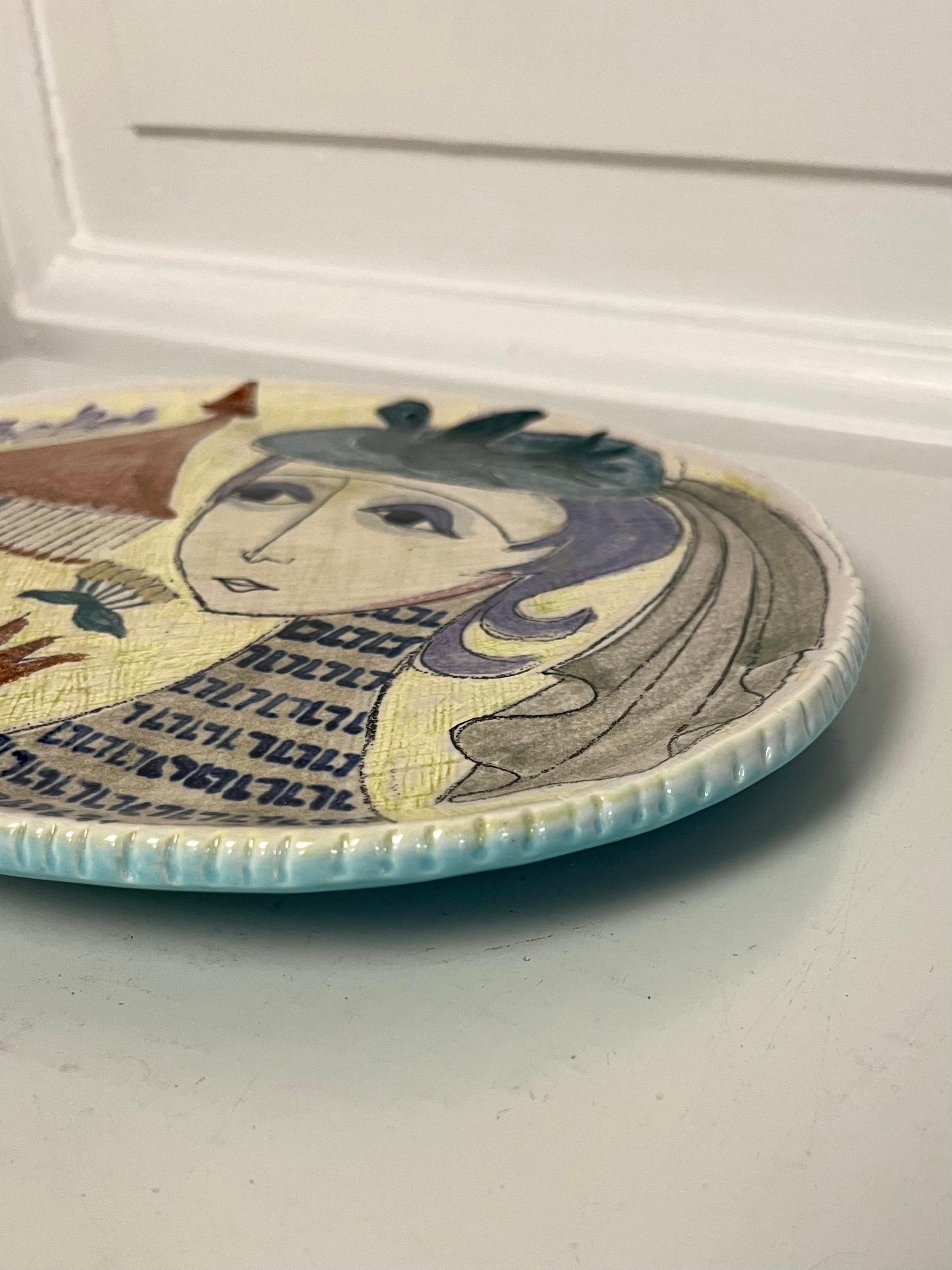 Hand-Painted Ceramic Wall Plaque by Hilkka-Liisa Ahola for Arabia Finland, 1950s In Good Condition For Sale In Frederiksberg C, DK