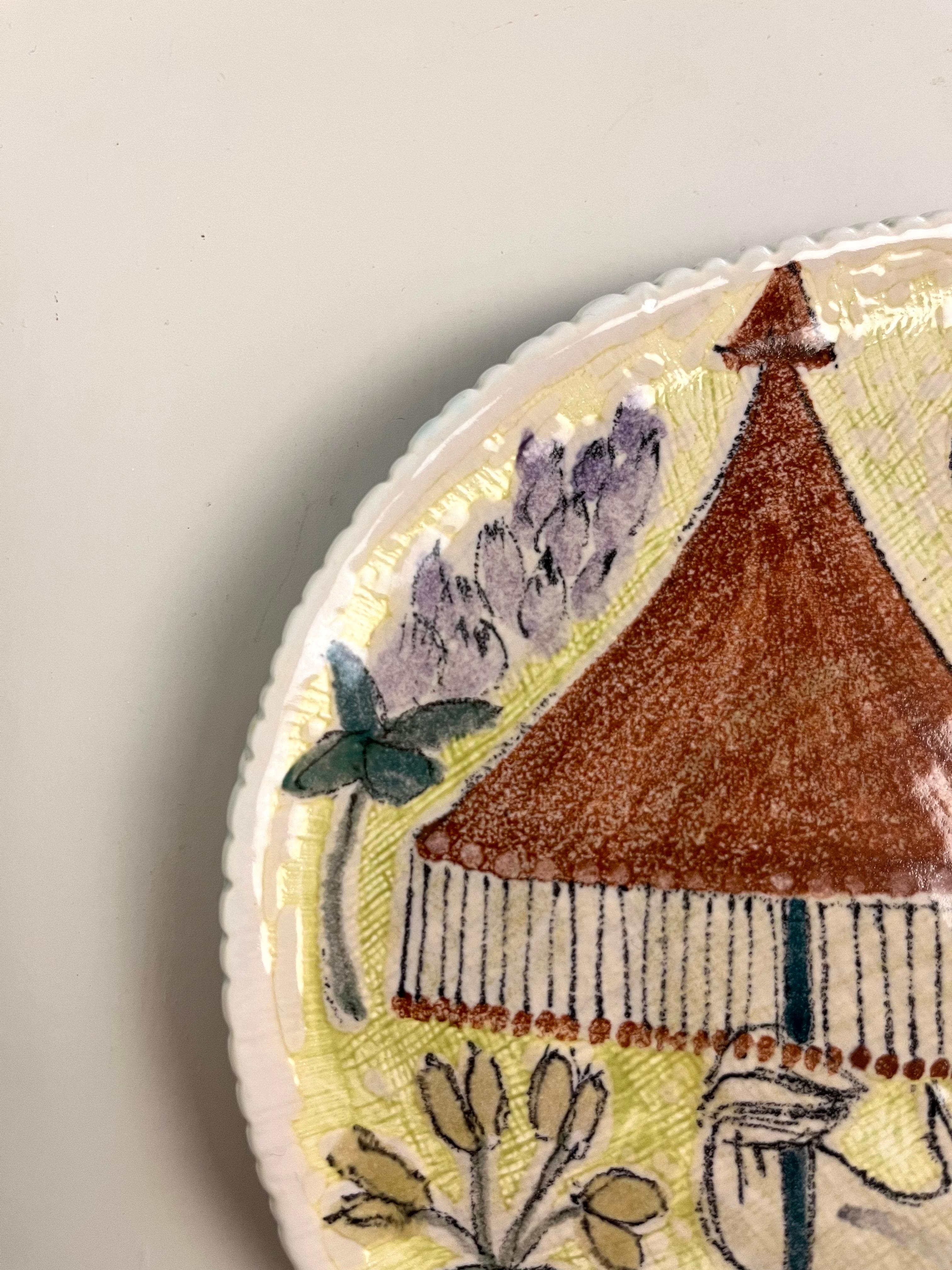 20th Century Hand-Painted Ceramic Wall Plaque by Hilkka-Liisa Ahola for Arabia Finland, 1950s For Sale