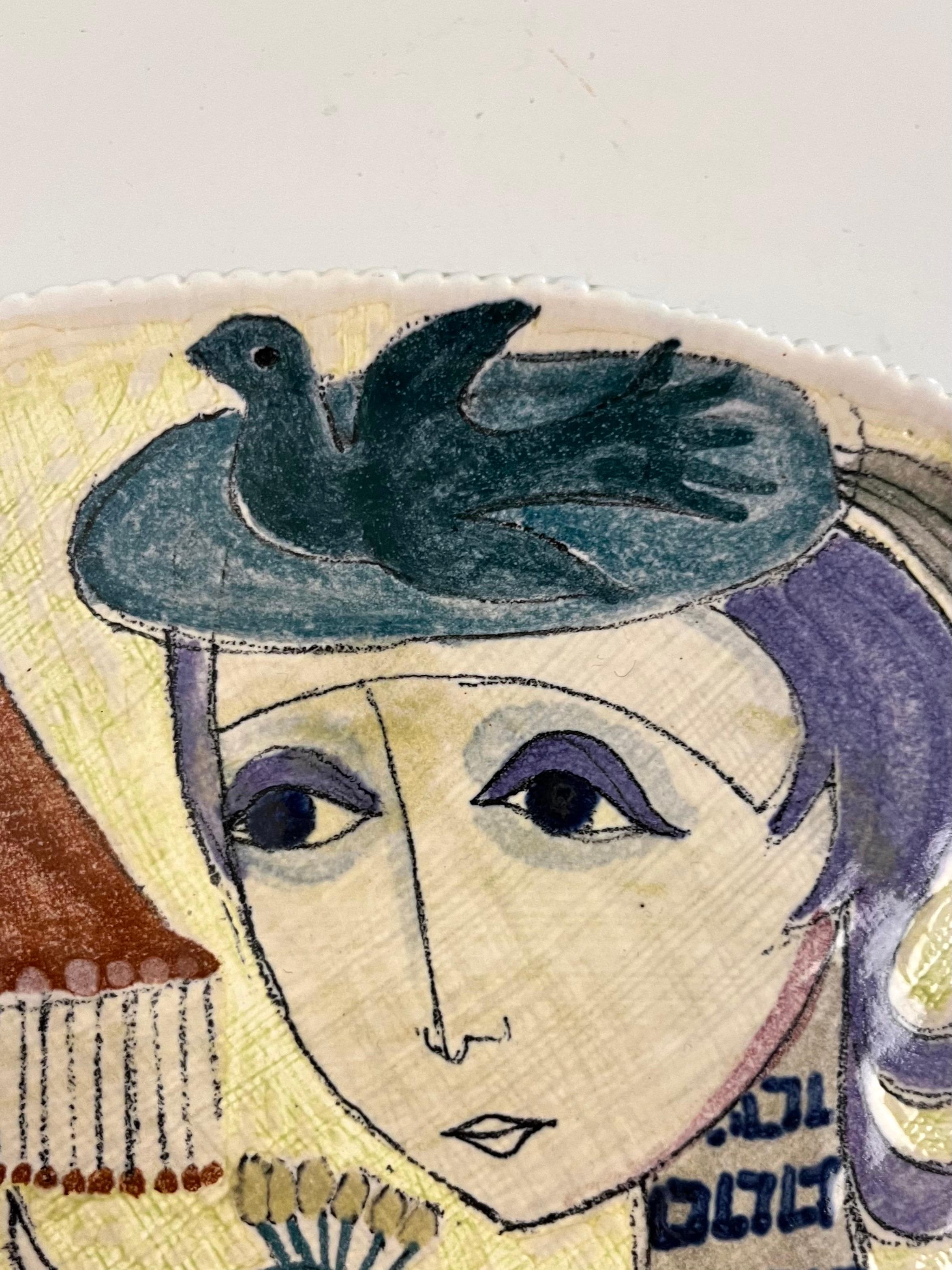 Hand-Painted Ceramic Wall Plaque by Hilkka-Liisa Ahola for Arabia Finland, 1950s For Sale 2