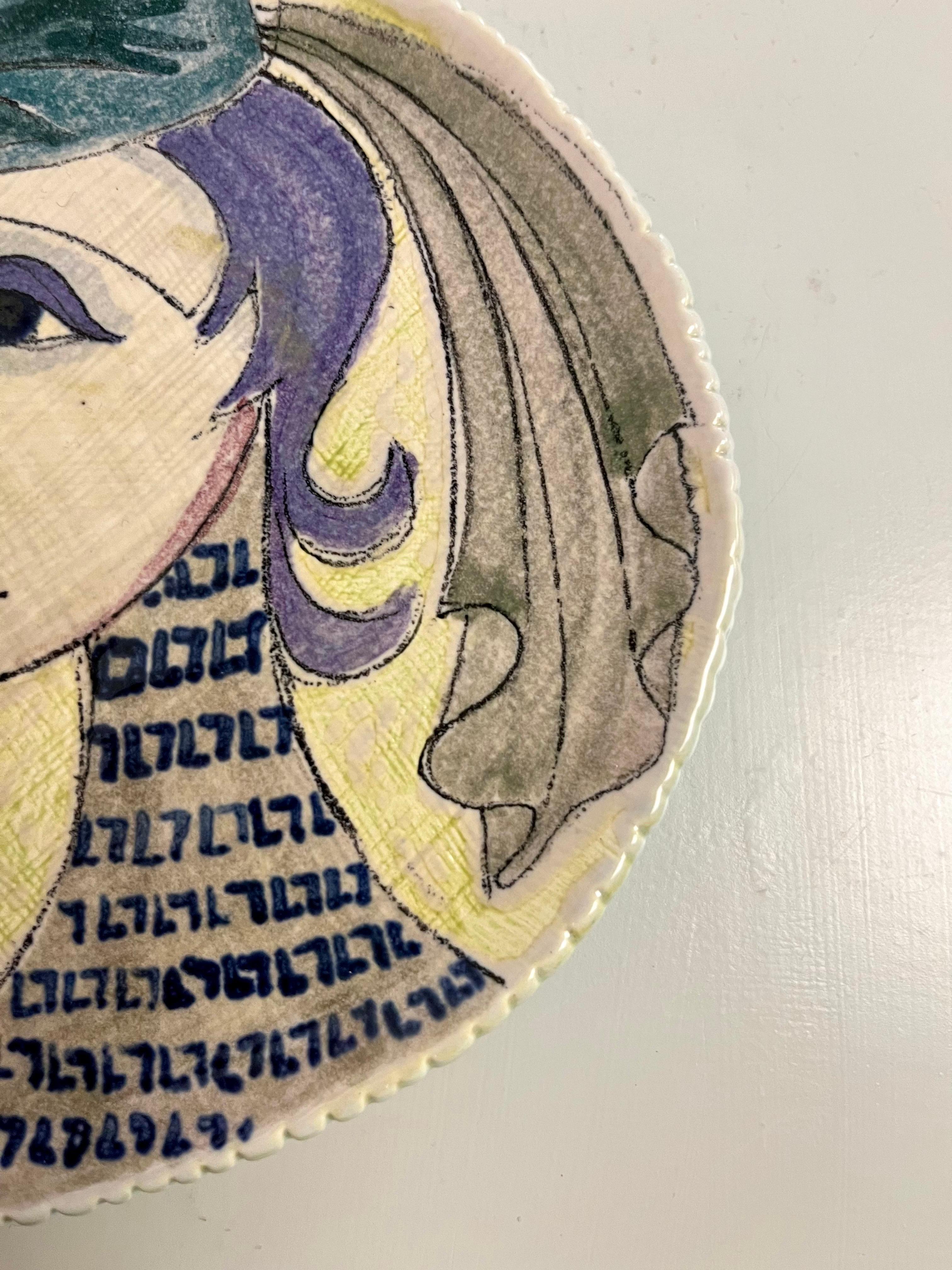 Hand-Painted Ceramic Wall Plaque by Hilkka-Liisa Ahola for Arabia Finland, 1950s For Sale 3